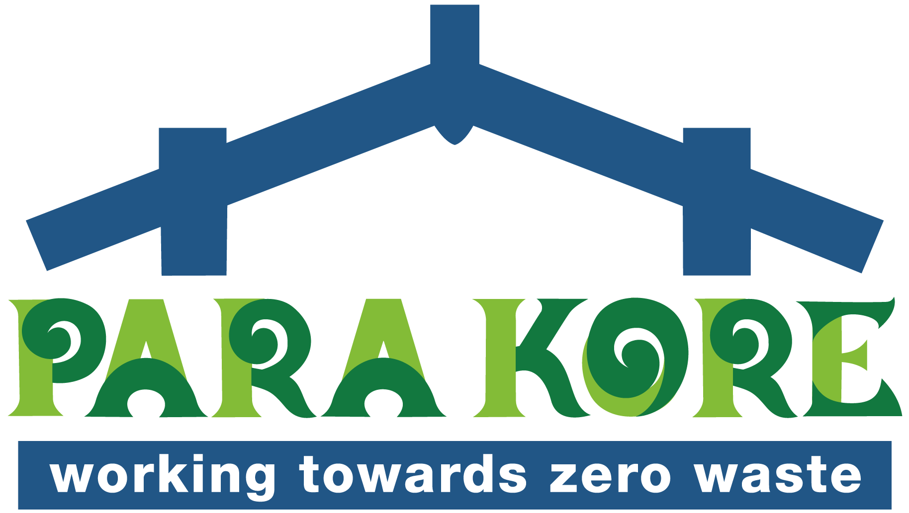 Logo of Parakore, a green and blue design featuring a stylized roof and the text "Parakore" with a tagline "working towards zero waste" in white on a blue background.