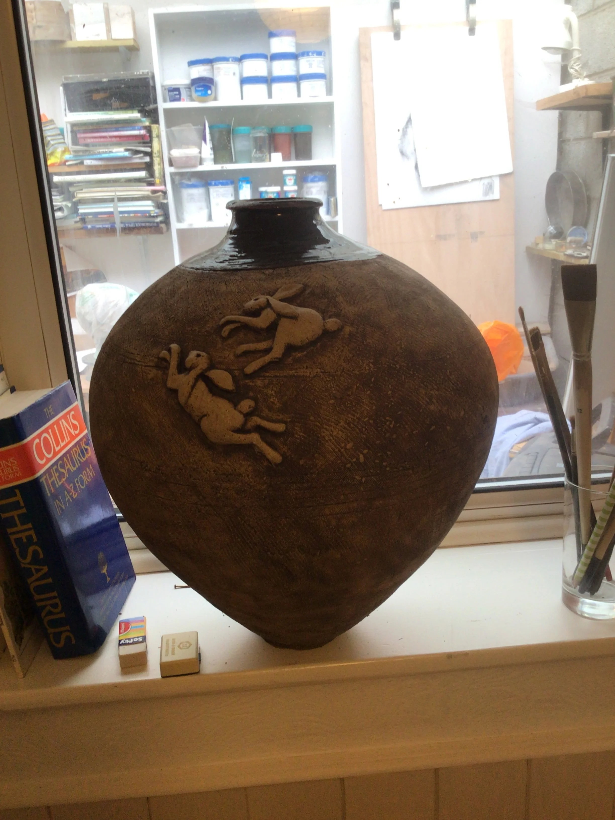 John Read 4. %22Stoneware pot with Hares.%22.jpeg