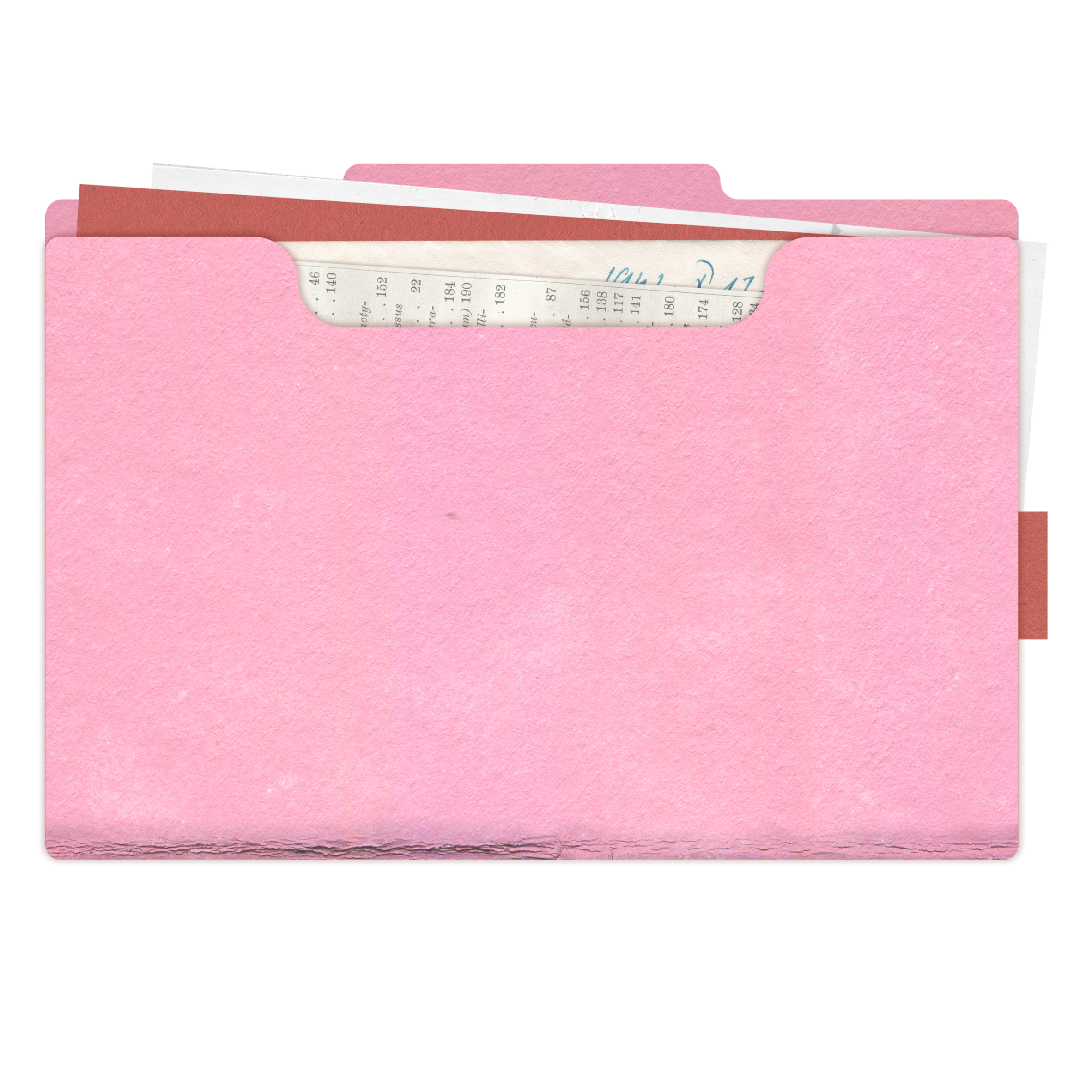 Pink file folder with papers inside, partially visible.
