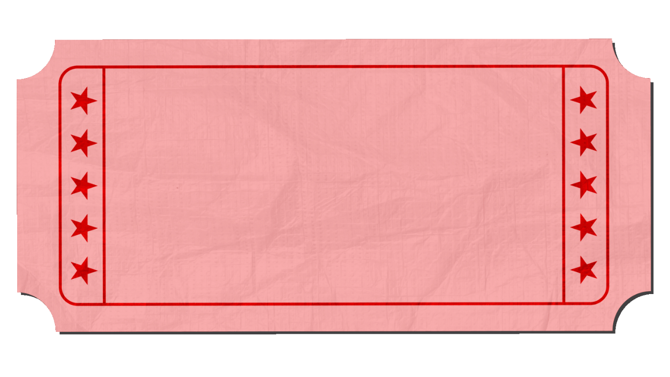 Pink coupon or ticket with red stars on the left and right borders.