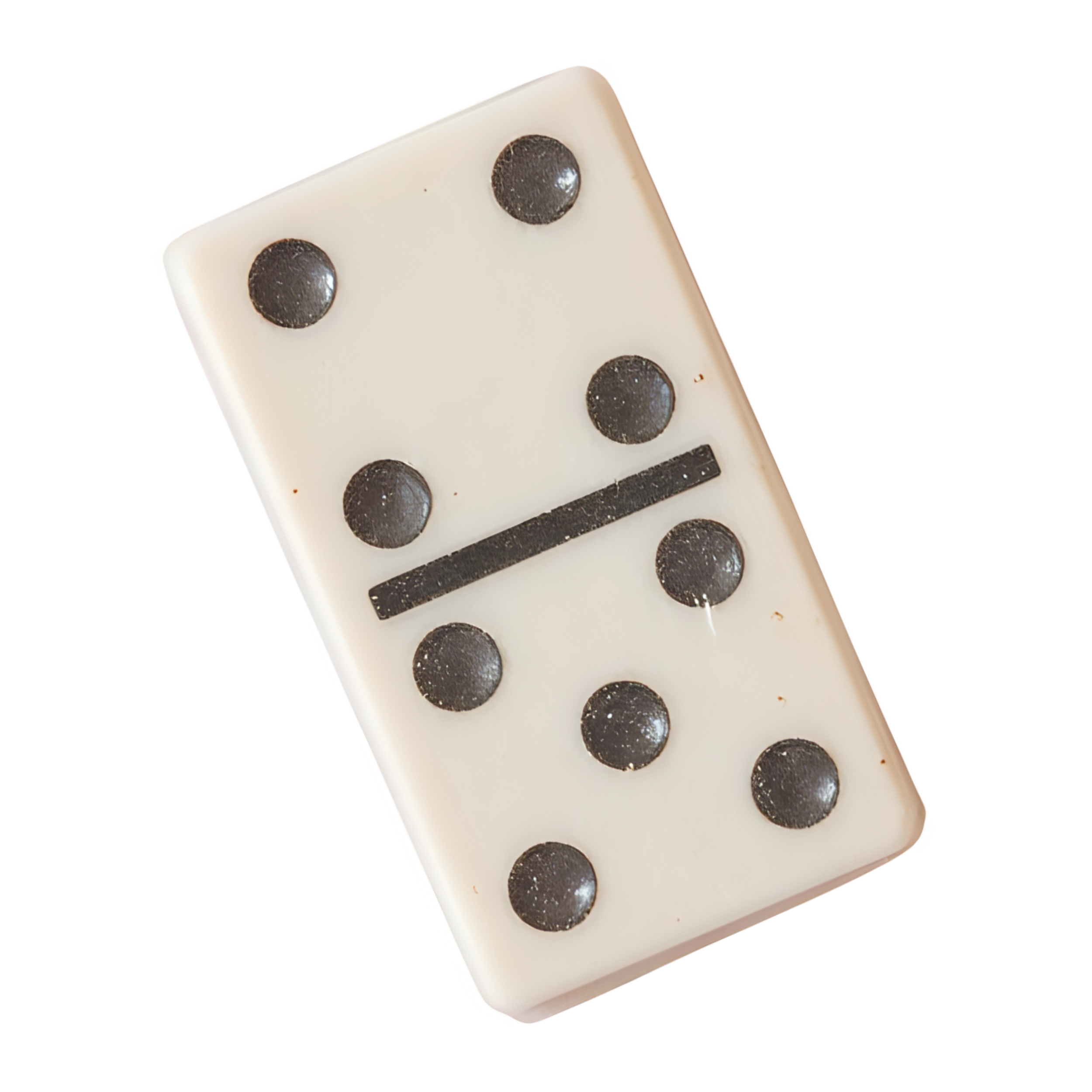 Close-up of a standard six-sided domino tile with black dots on a white background, showing five dots on top and one dot on the bottom.