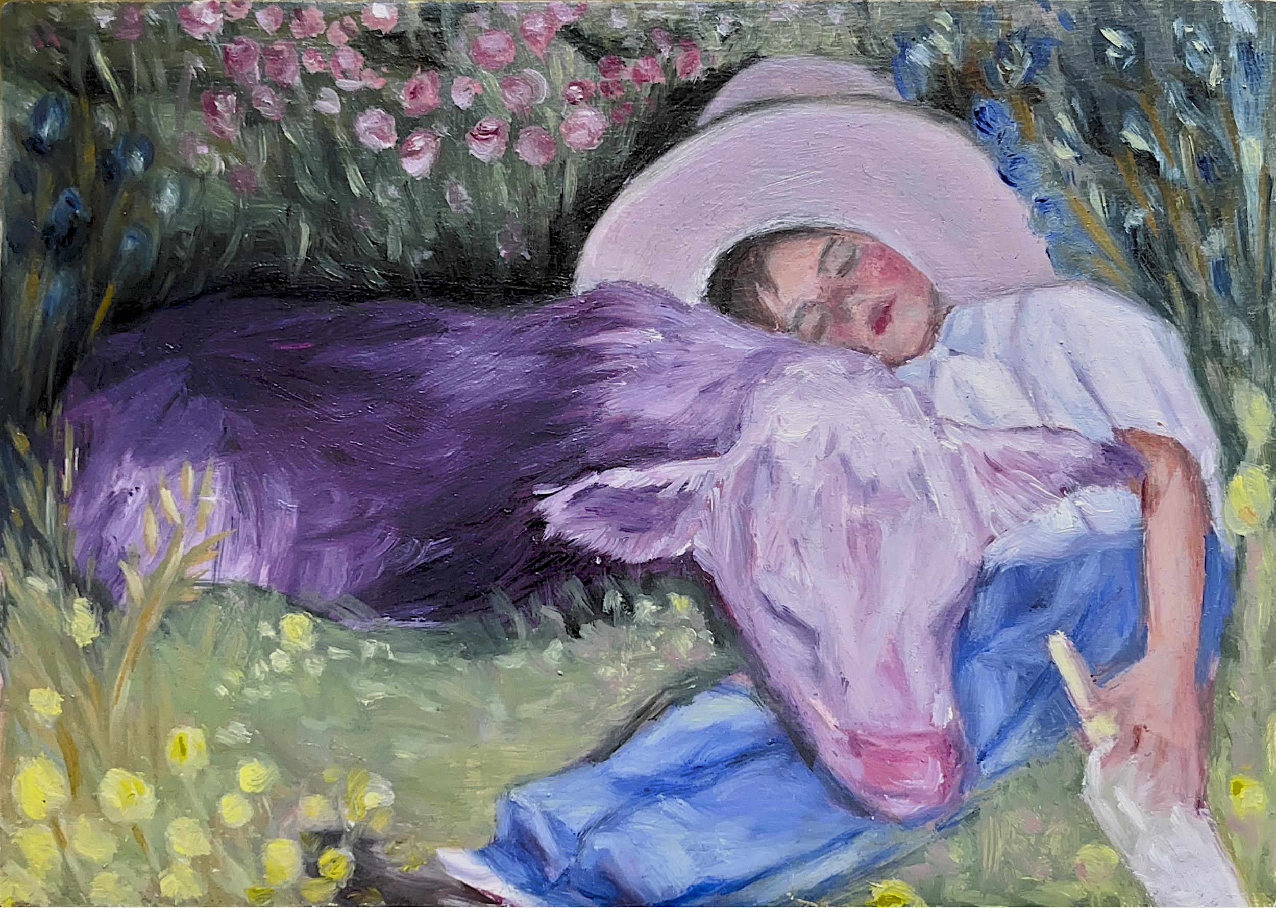 "MILK DRUNK"
Oil on wood, October 2025

 14.8×21 cm