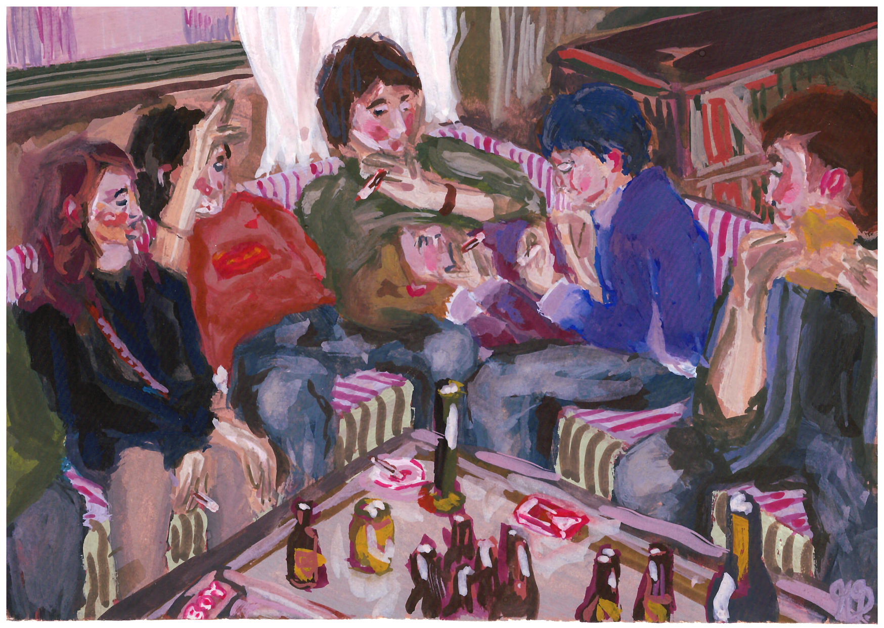 "PARTY PEEPS"
Gouache on paper, December 2024

 14.8×21 cm