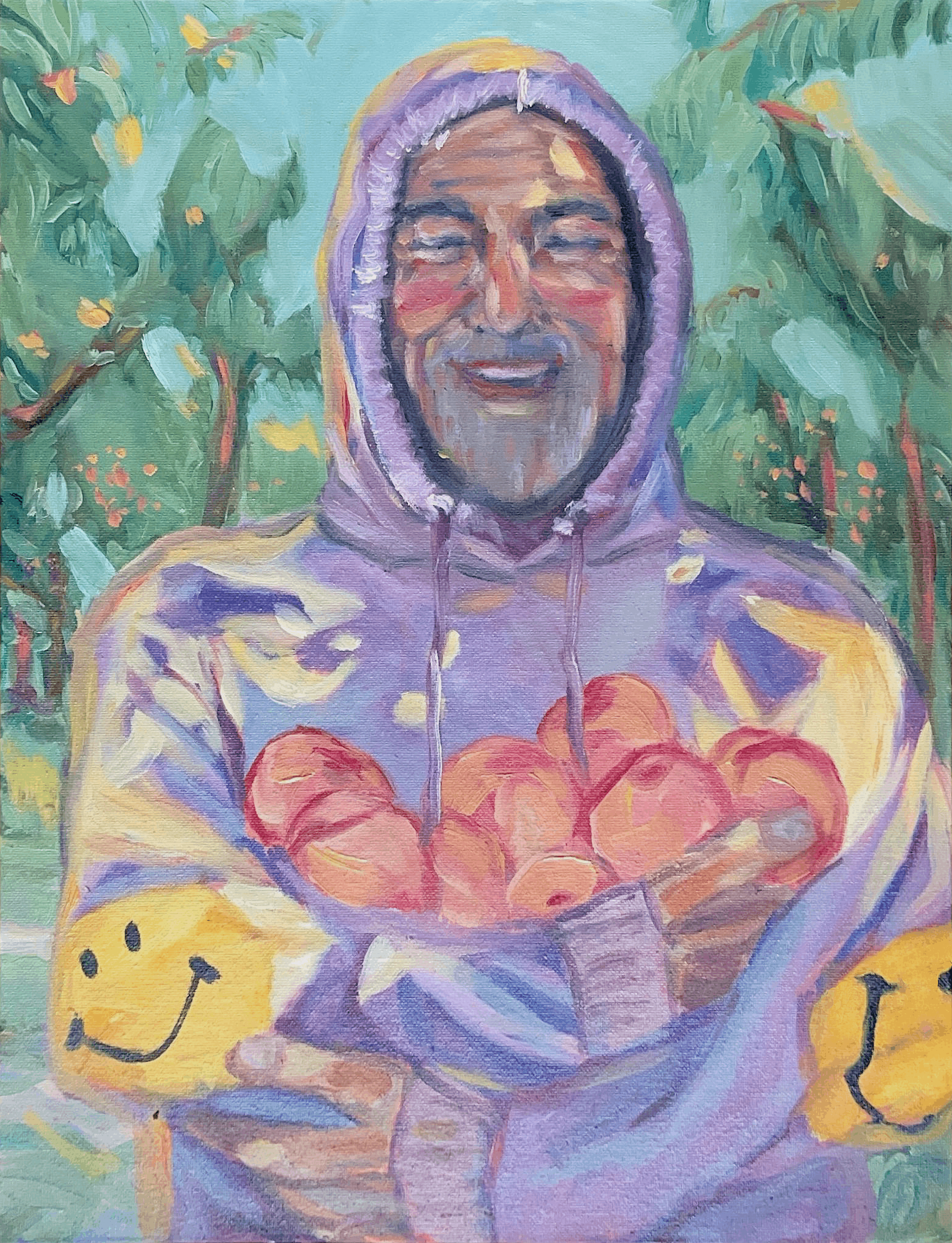 "THE MAN WITH THE PEACHES"
Oil on canvas, July 2025

29,7×42 cm