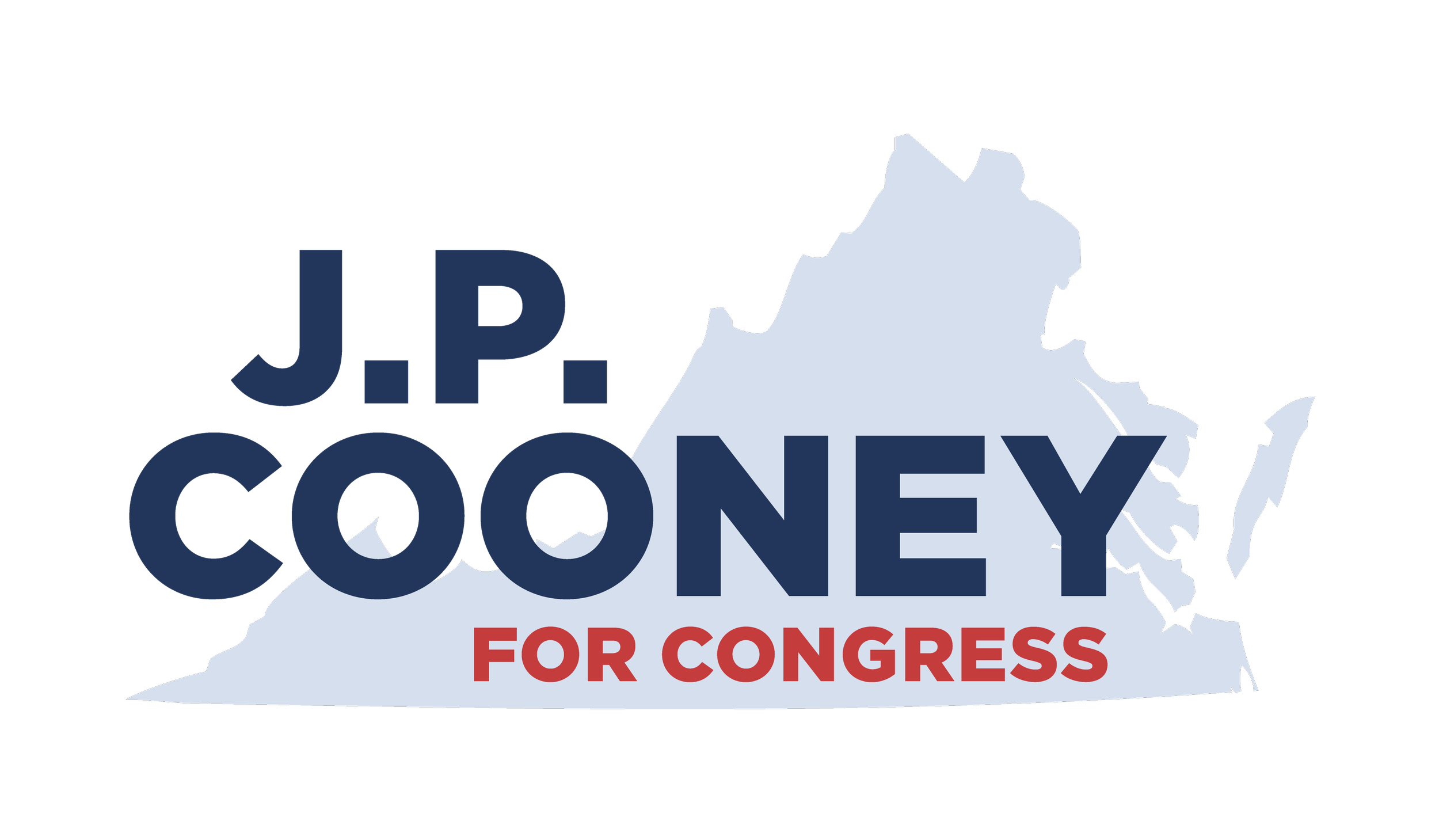 Graphic campaign sign with a silhouette of the state of Virginia in light gray, overlaid with the text 'J.P. Cooney for Congress' in blue and red.