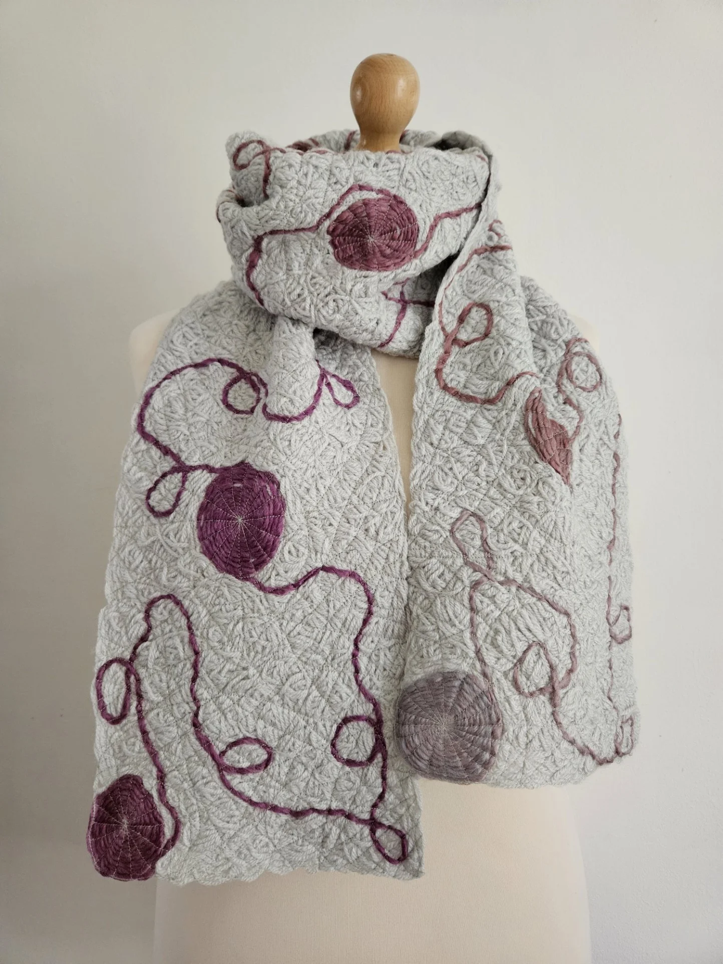Grey and Purple Wool Scarf