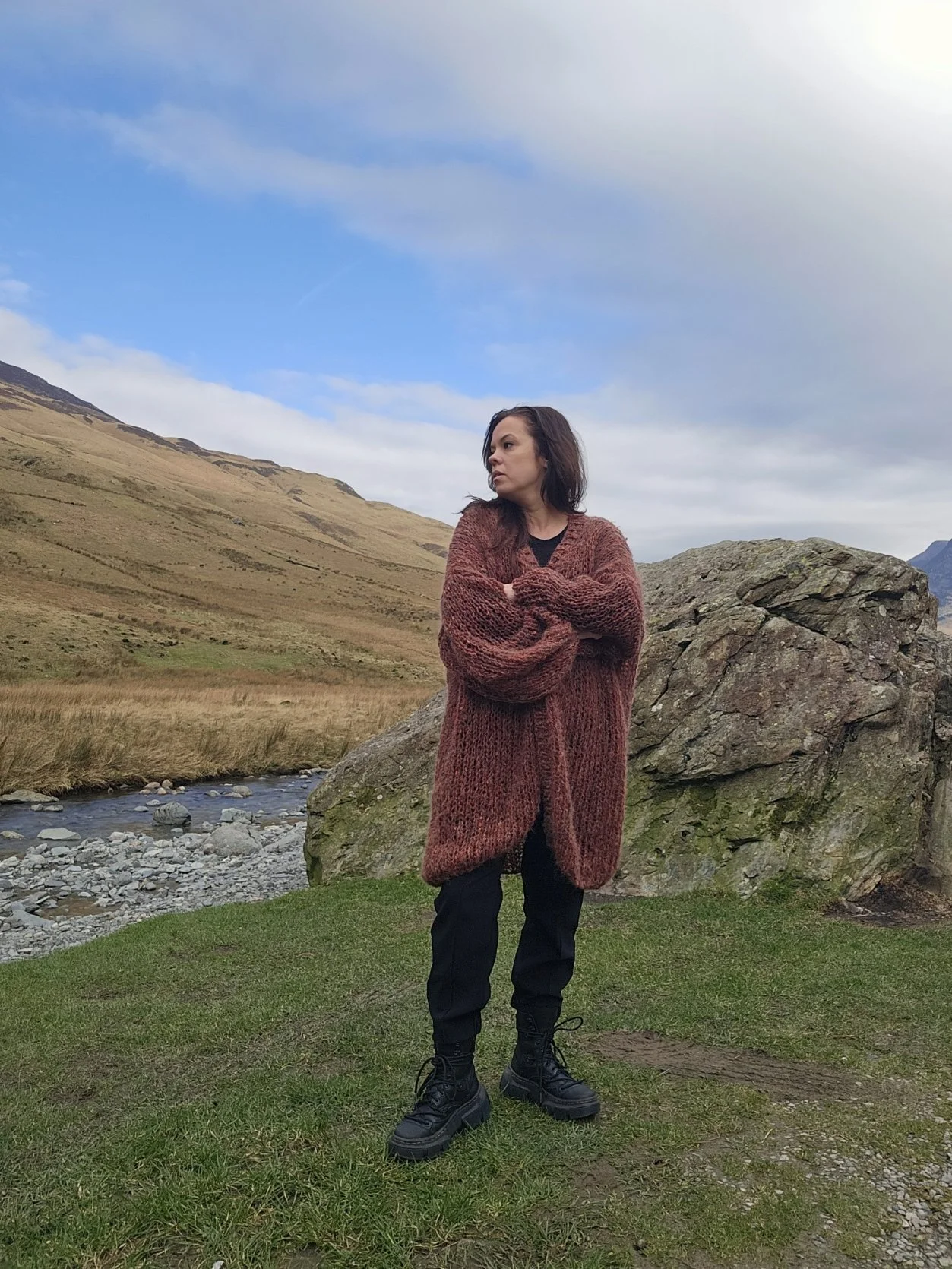 Long Brown Mohair Blend Cardigan