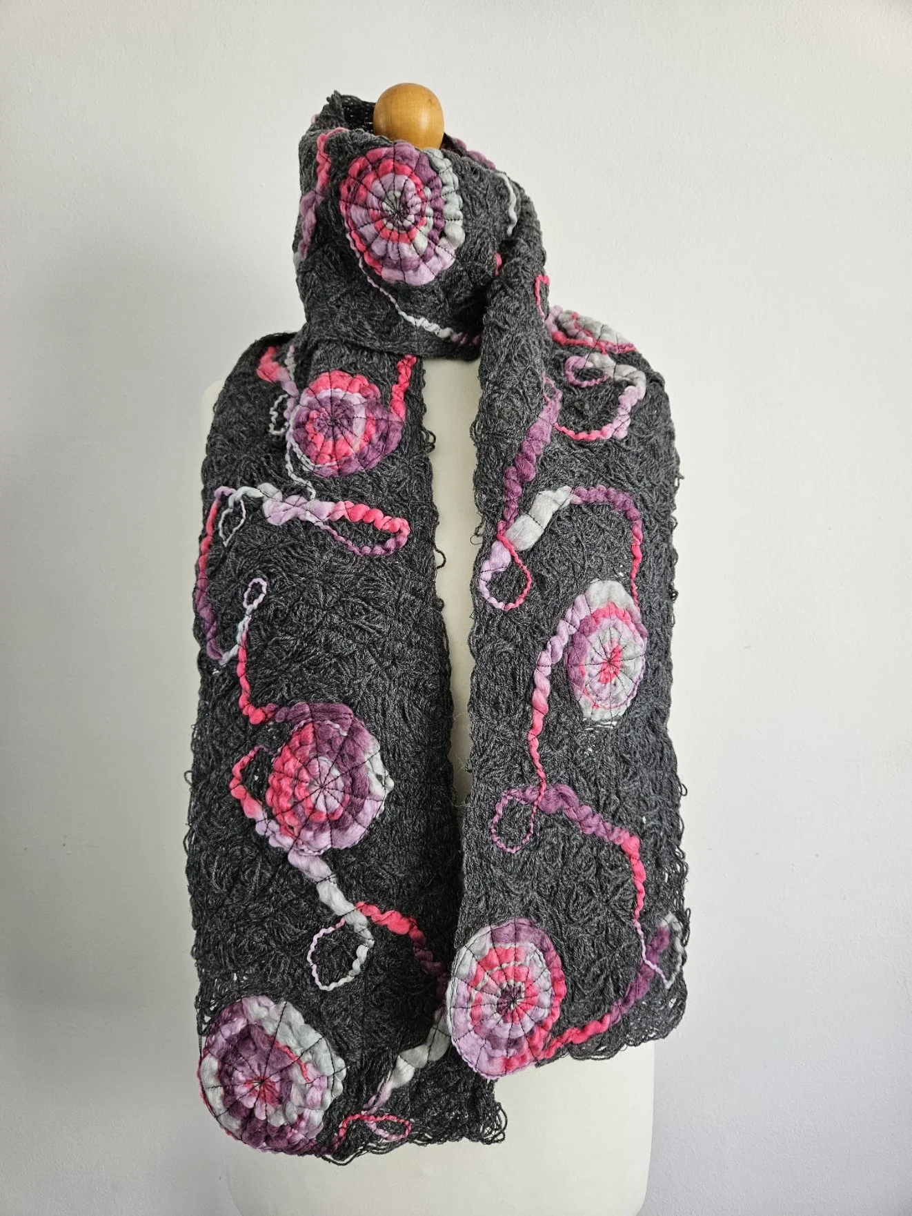 Grey and Pink Wool Scarf