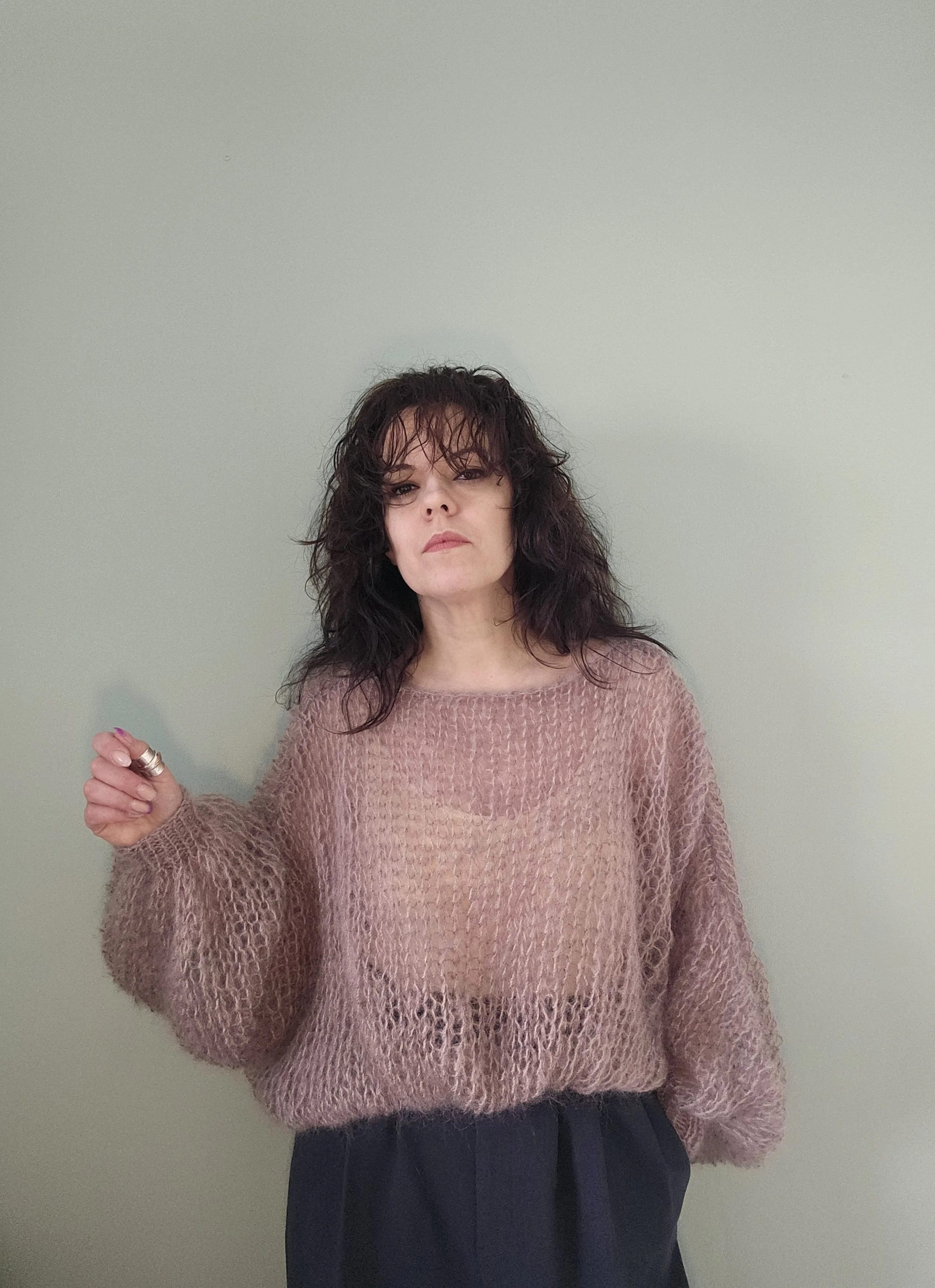Taupe Colour Mohair Blend Jumper