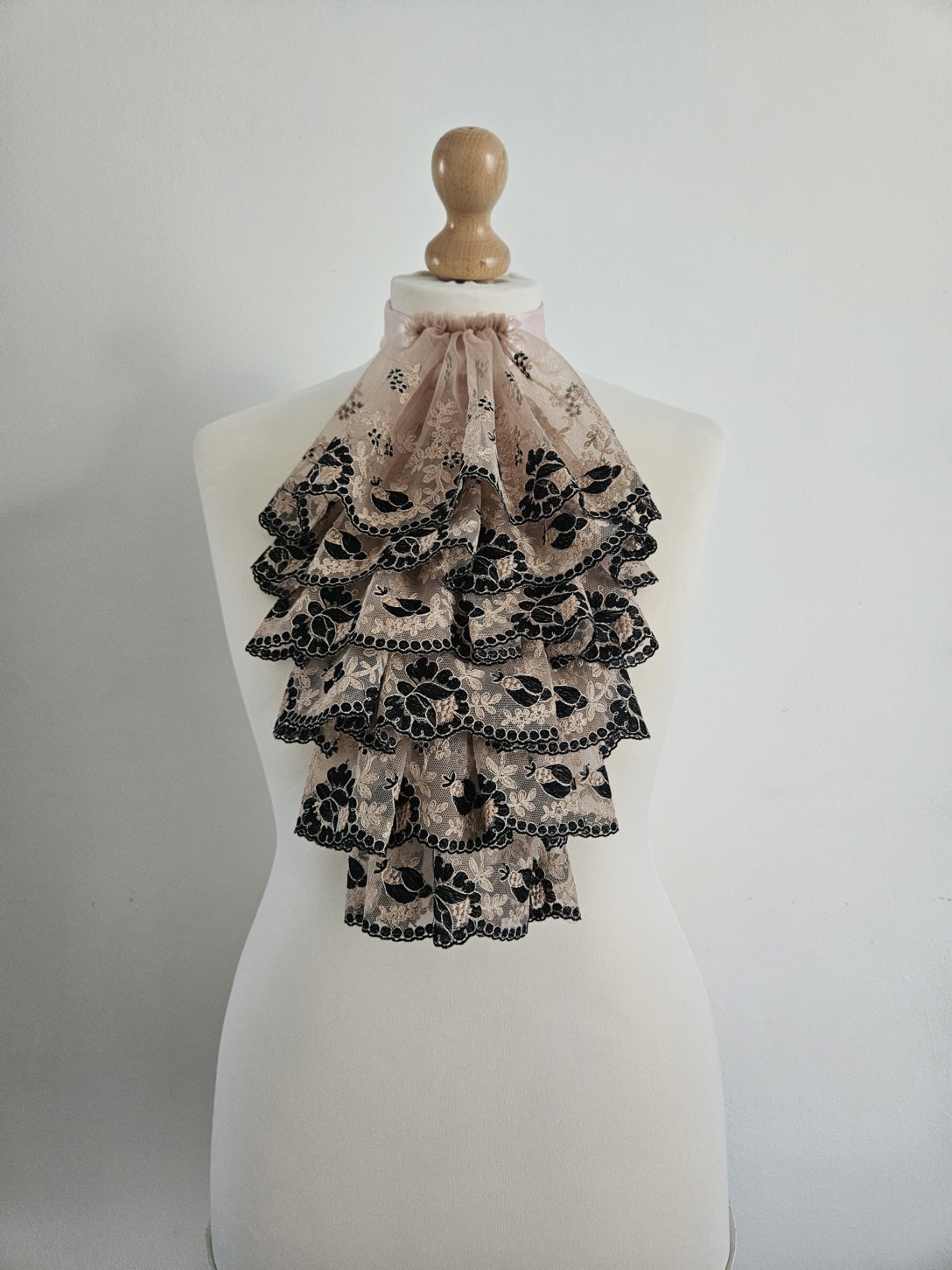Beige & Black Lace Jabot