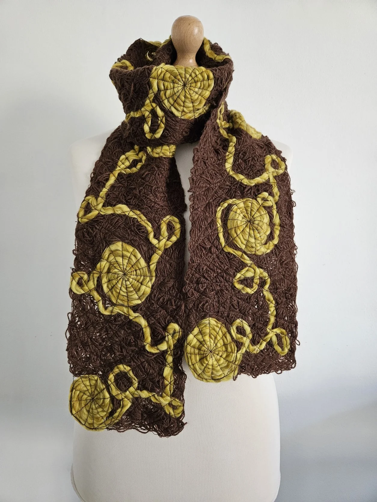 Dark Brown and Yellow Wool Scarf