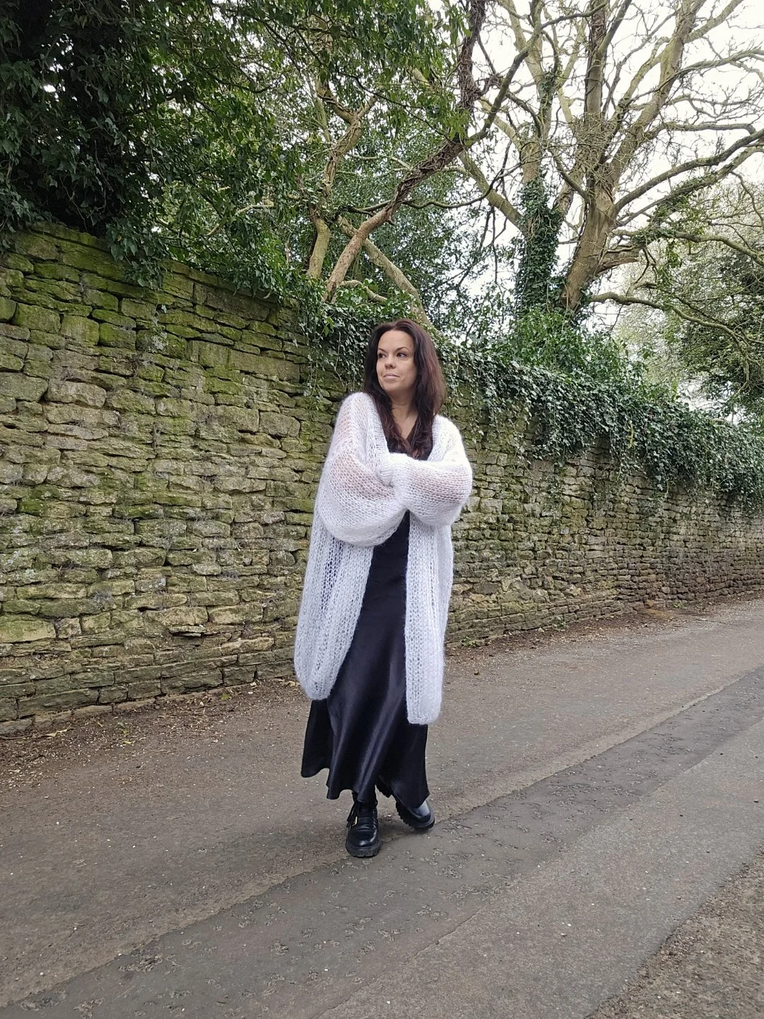 Long White Mohair Blend Cardigan