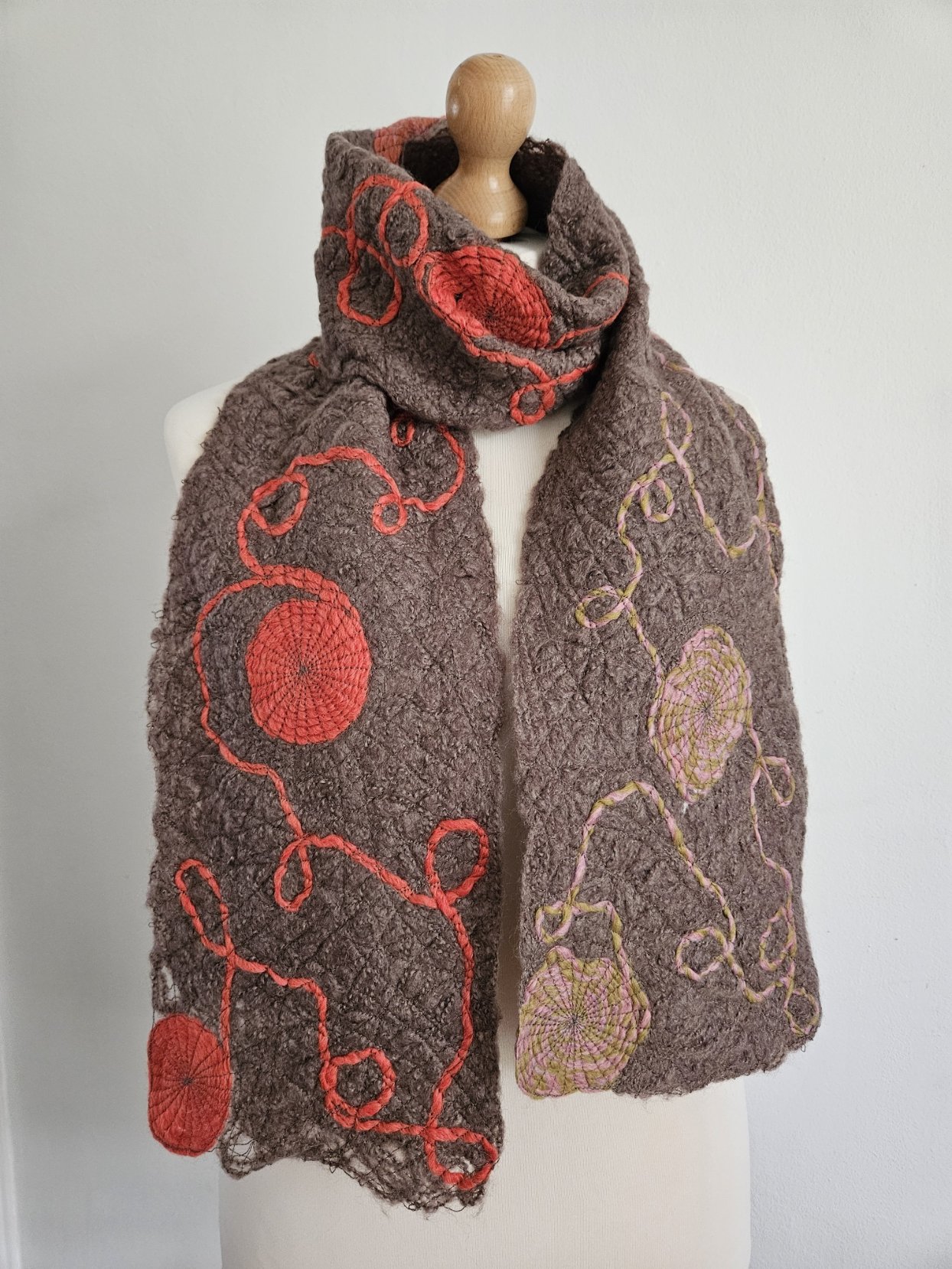 Brown, Pink, and Orange Wool Scarf