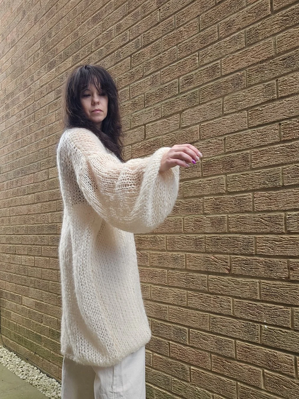 Long Cream Mohair Blend Cardigan