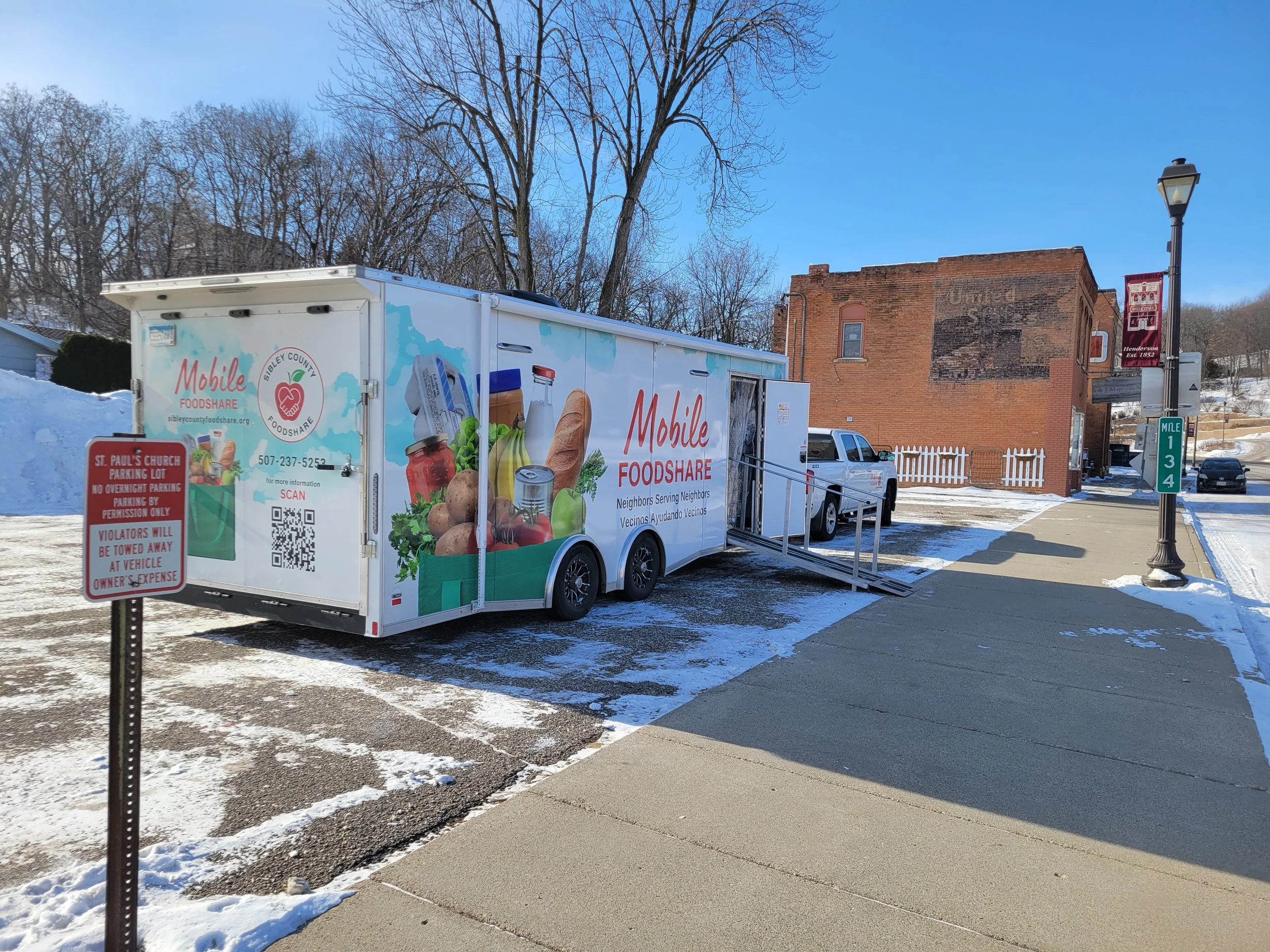 SCFS Mobile Food Share trailer in St. Pauls Parking Lot