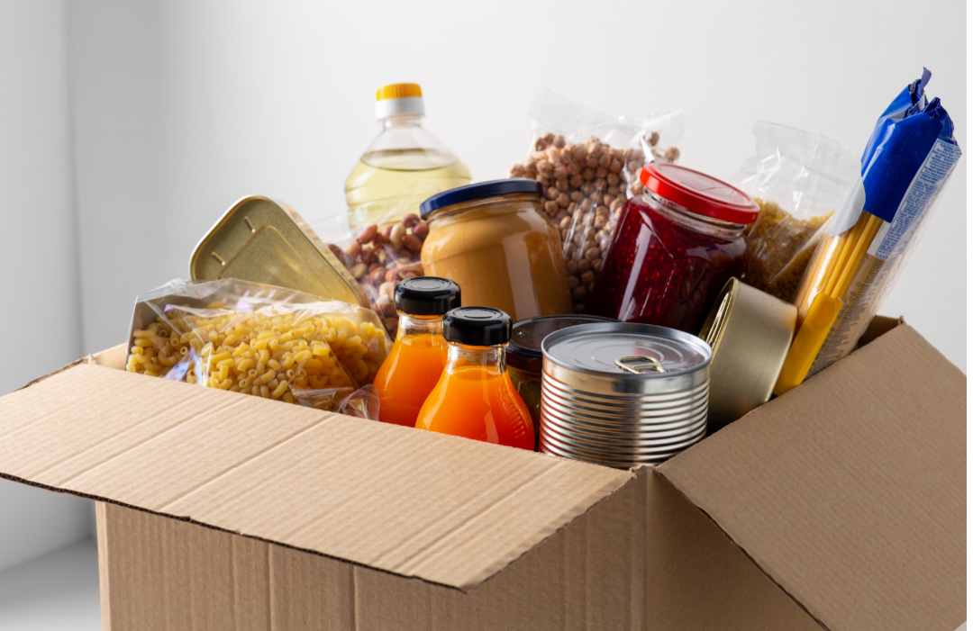 cardboard box of groceries