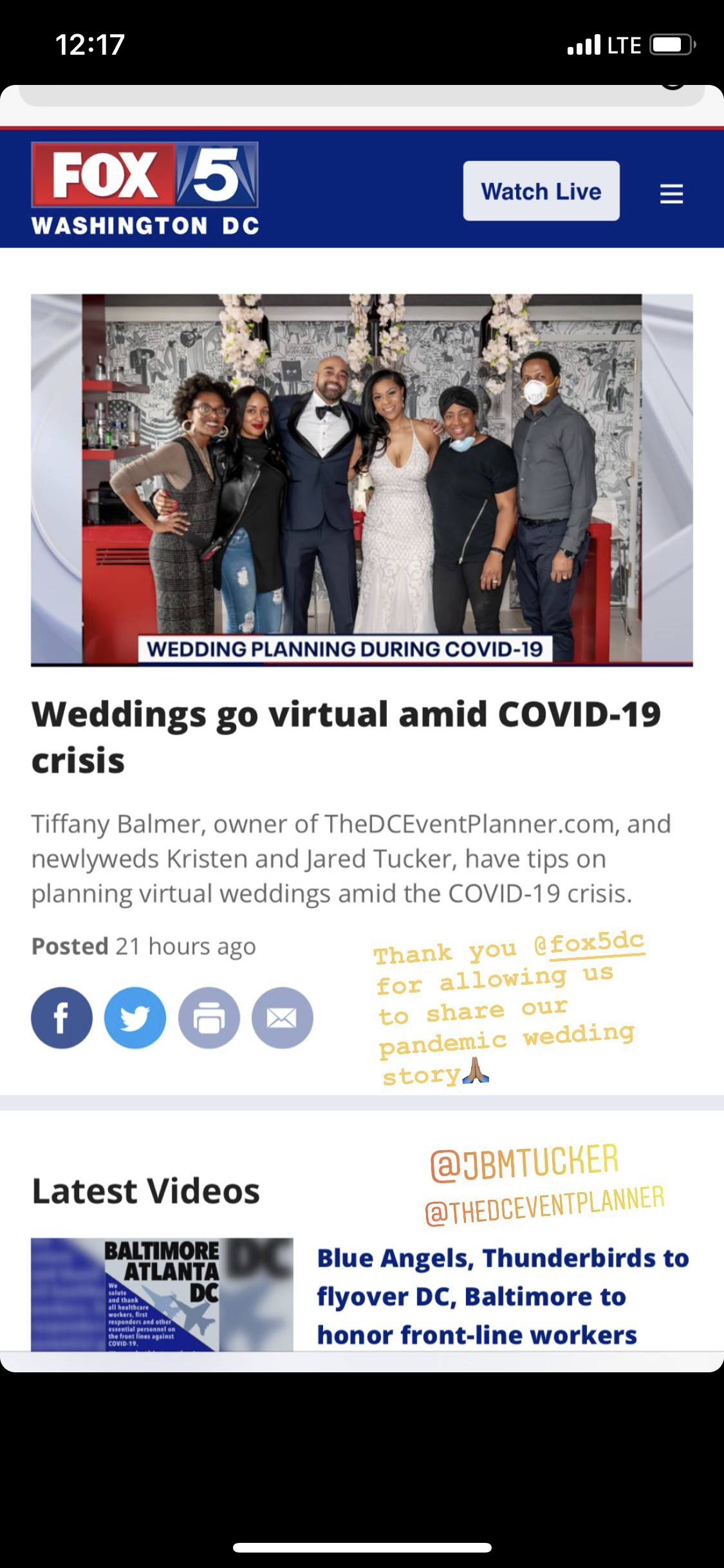 Thank you FOX 5 Washington, DC/NBC 4 Washington, DC  #washington #dc #coronawedding