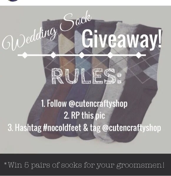       
  
    Wedding sock giveaway! Tag someone you know that's getting married!  Enter to Win 5 pairs of socks with CUSTOM groomsmen labels.  Rules:  1) Follow @cutencraftyshop 2) Repost the photo 3) Hashtag #nocoldfeet & tag @cutencraftyshop  The 