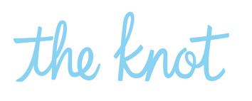 Text that says 'the knot' in light blue cursive font.