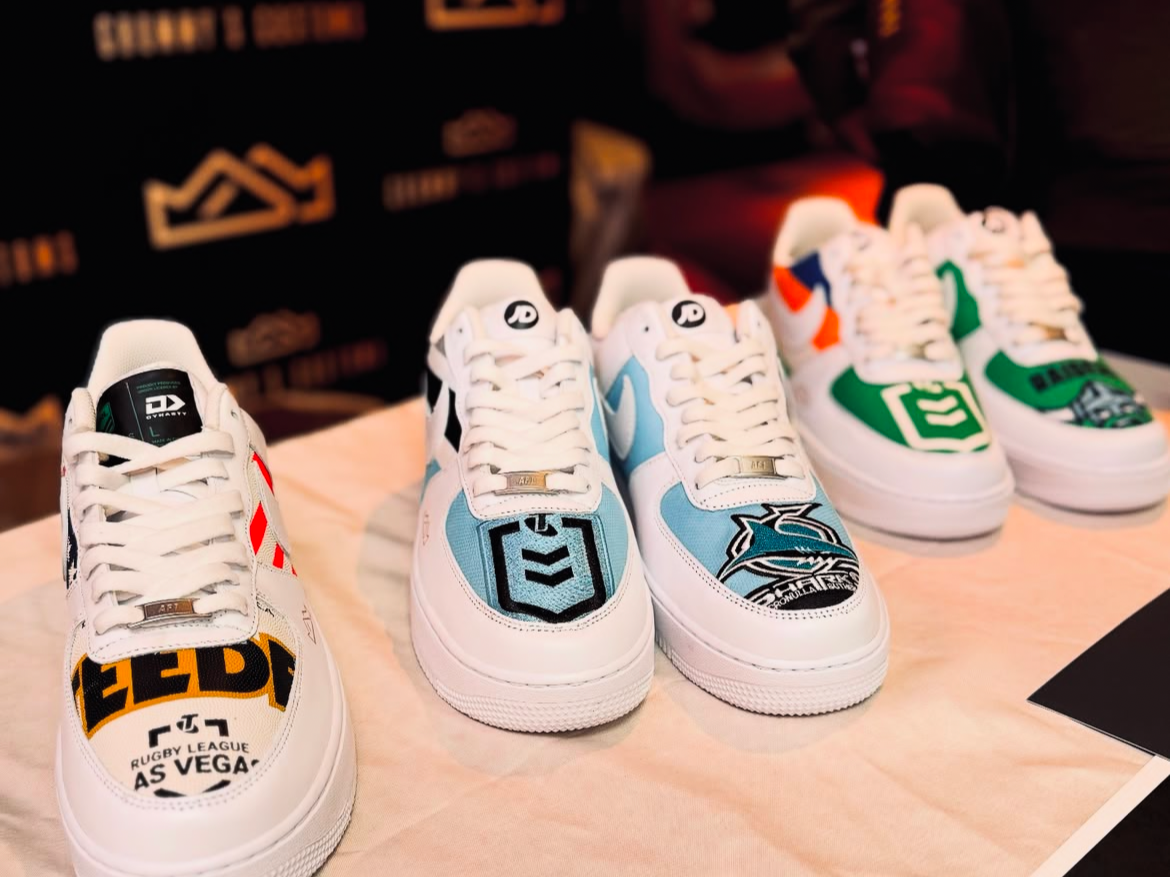 NRL custom sneakers displayed on table