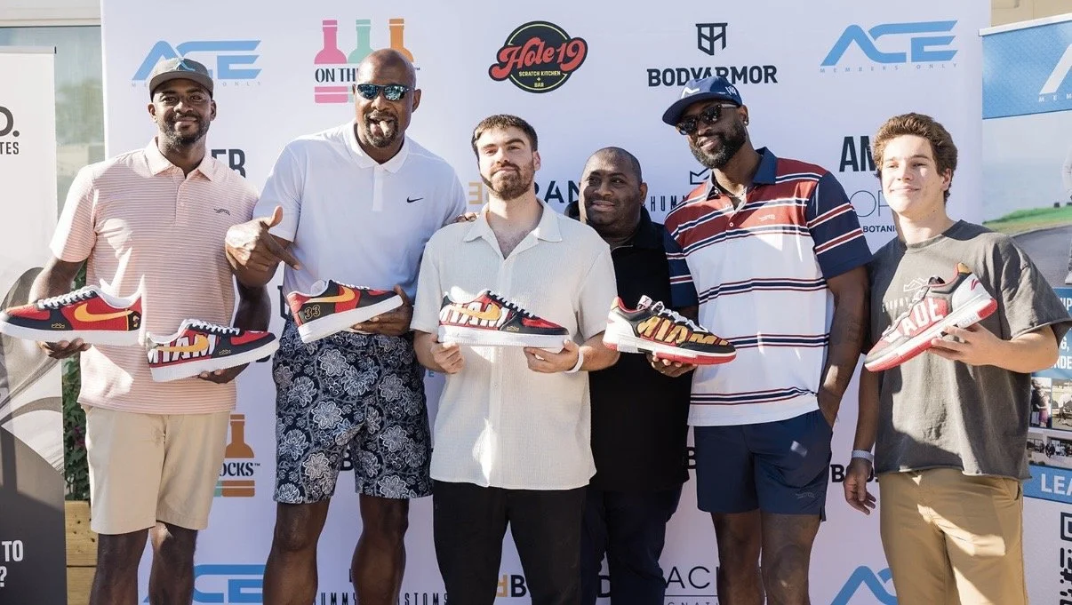 The Chummy’s team celebrating the 2006 Finals anniversary with Dwyane Wade, Alonzo Mourning, and Dorell Wright.