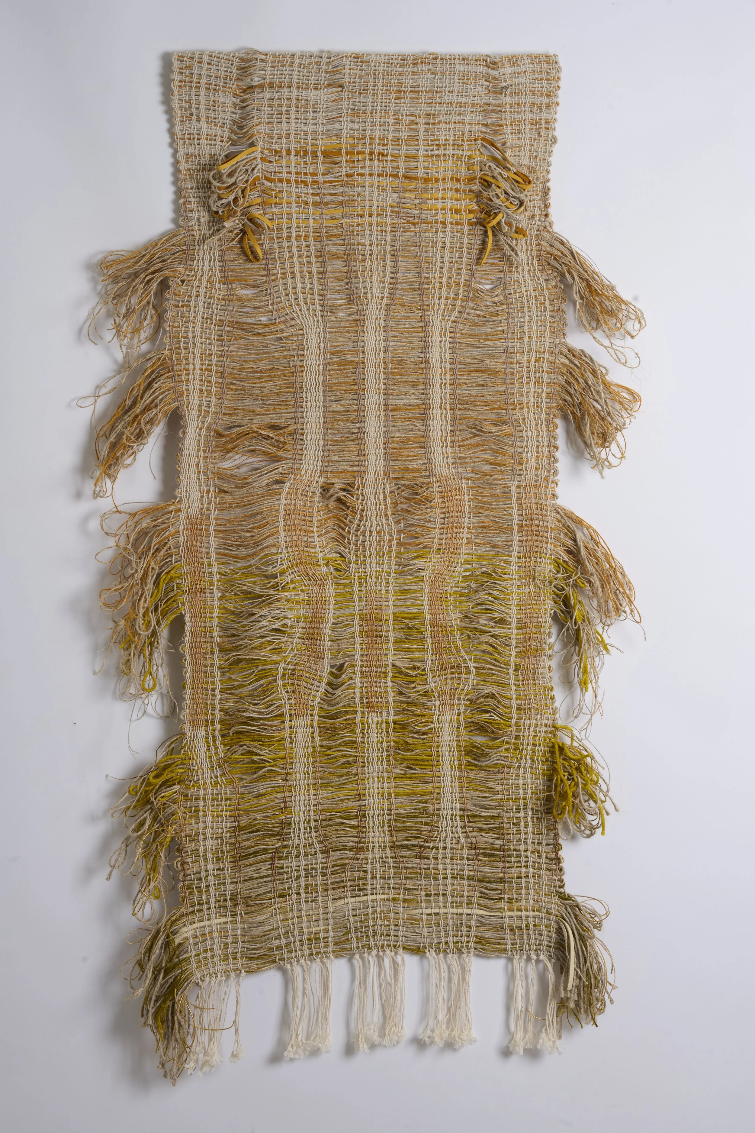 “Shield Gold”, Cotton / Wool, 18x43 inches, 2025.