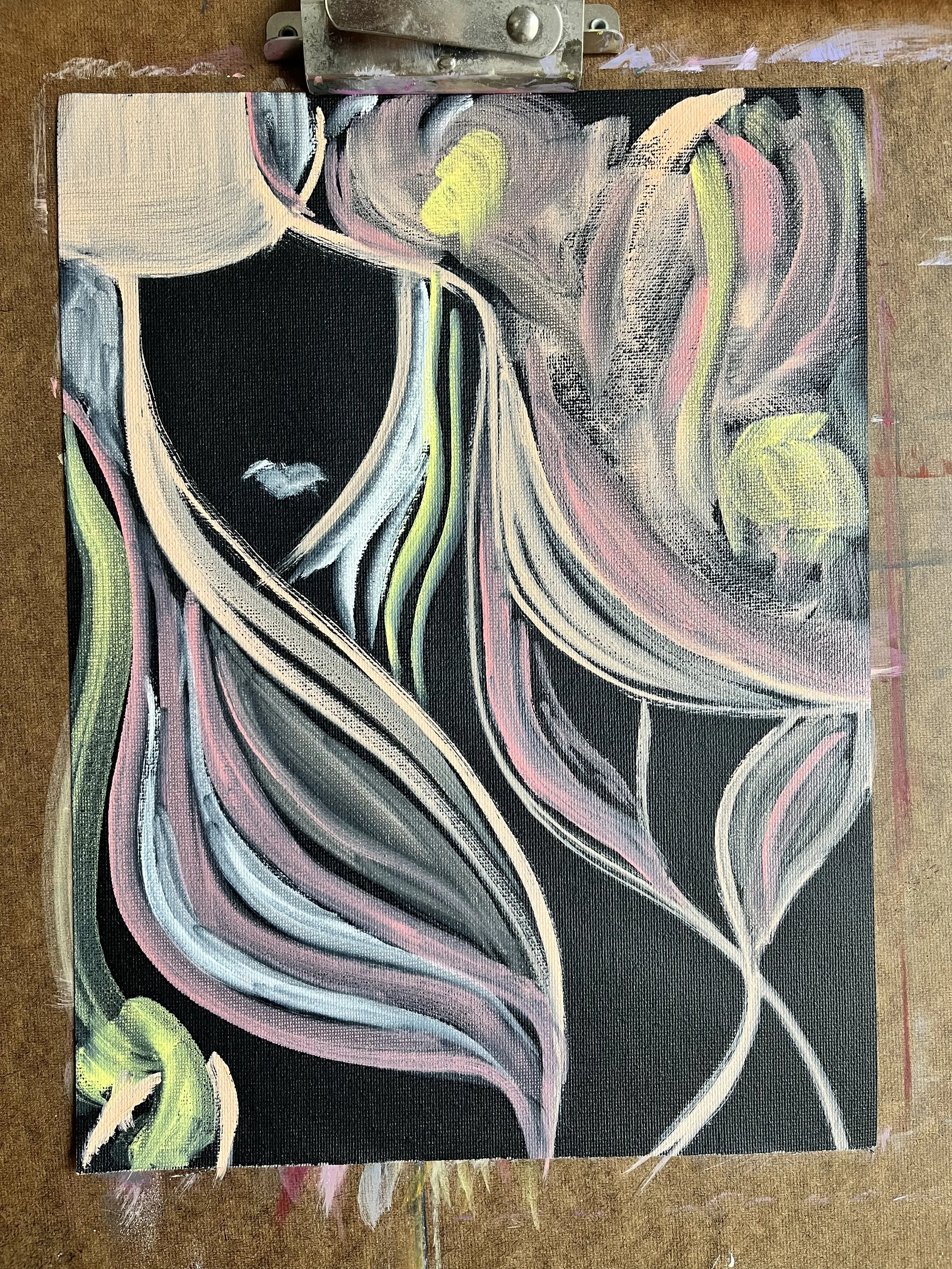 "Outsider 1" 9"x12" oil on black canvas pad - SOLD