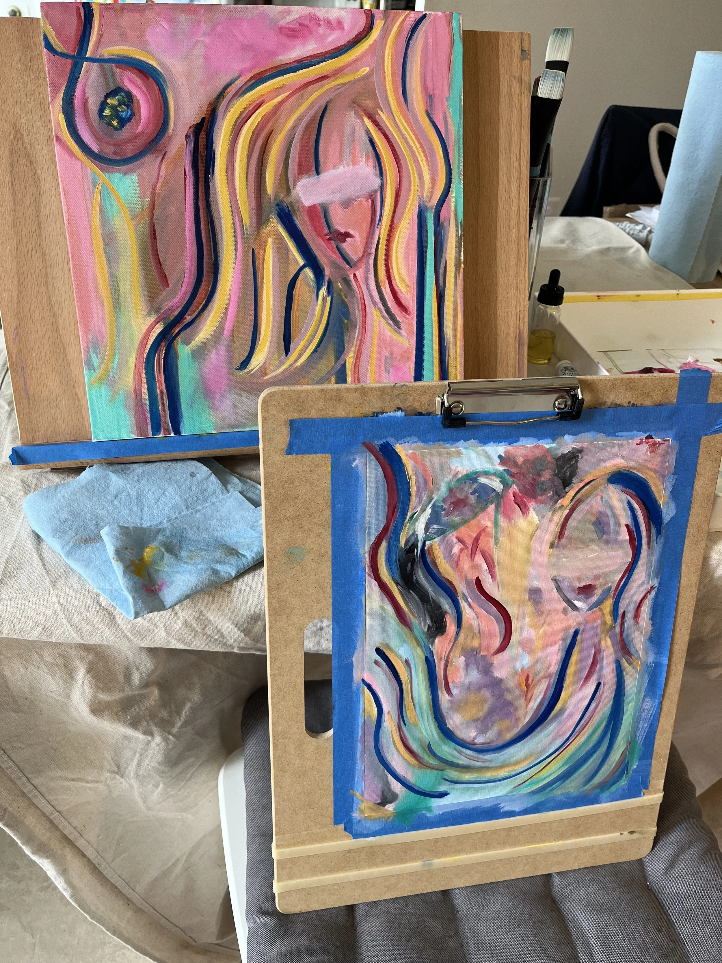 "A girl and her thoughts" oil on canvas pad - not for sale