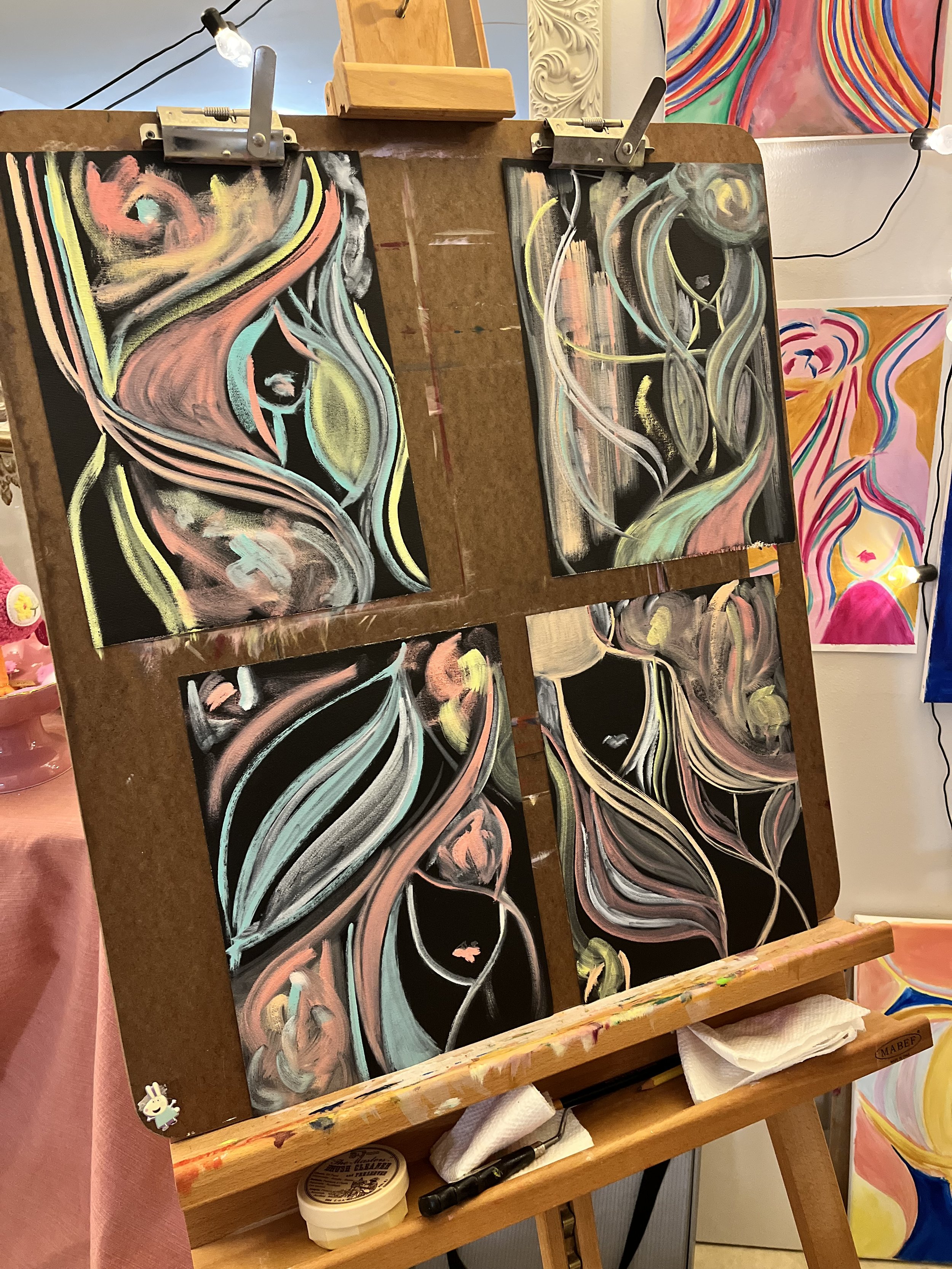 "Outsiders" series of 4-9"x12" oil on black canvas pad 