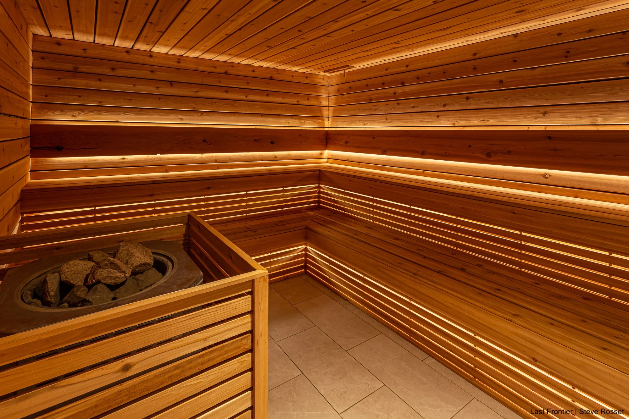 Sweet it out after a day of skiing in a custom cedar sauna at Last Frontier's Bell 2 Lodge.