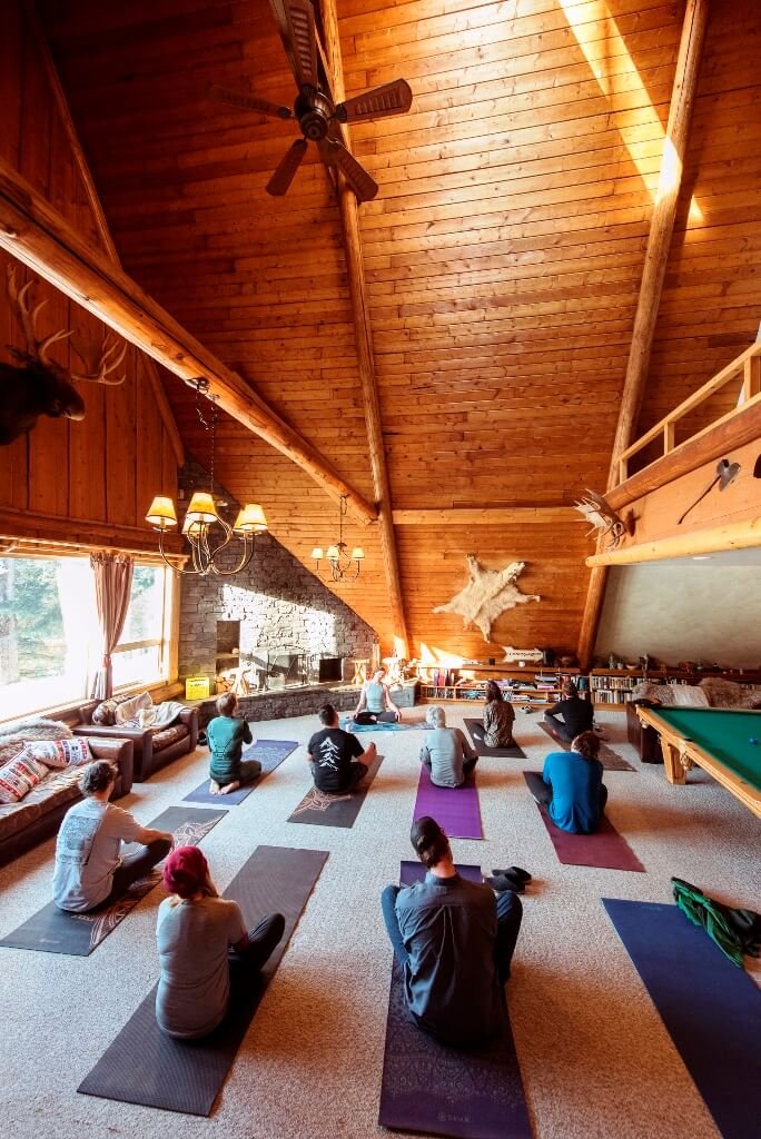 Guests taking part in a morning stretch session at Silvertip.