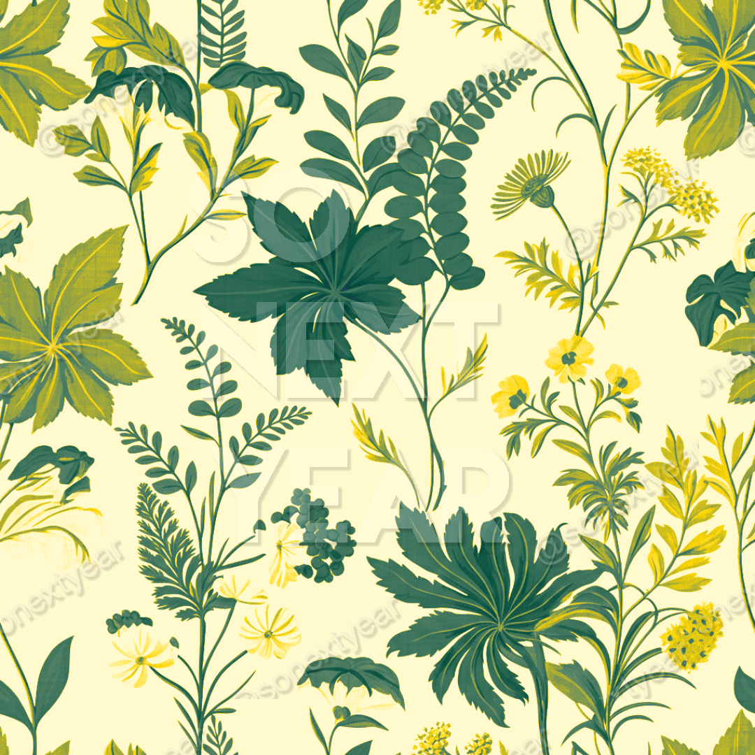 Chinoiserie, botanical wallpaper, wild ferns, meadow thistles, ogee curve floral, imperial amethyst, midnight viridian, spun gold, antique sage floral, parchment cream linen, luxury fabric design, elegant wildflowers, illustrative nature,