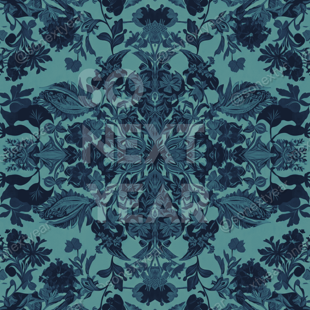 chinoiserie silk, botanical textile, luxury fashion fabric, midnight ink, twilight navy, verdigris teal, pale chartreuse, wild ferns, illustrative florals, damask symmetry, elegant drape, high-end apparel print, nature-inspired, 