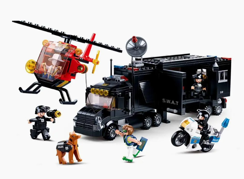 Police Swat Team Command Truck and Helicopter B0659
