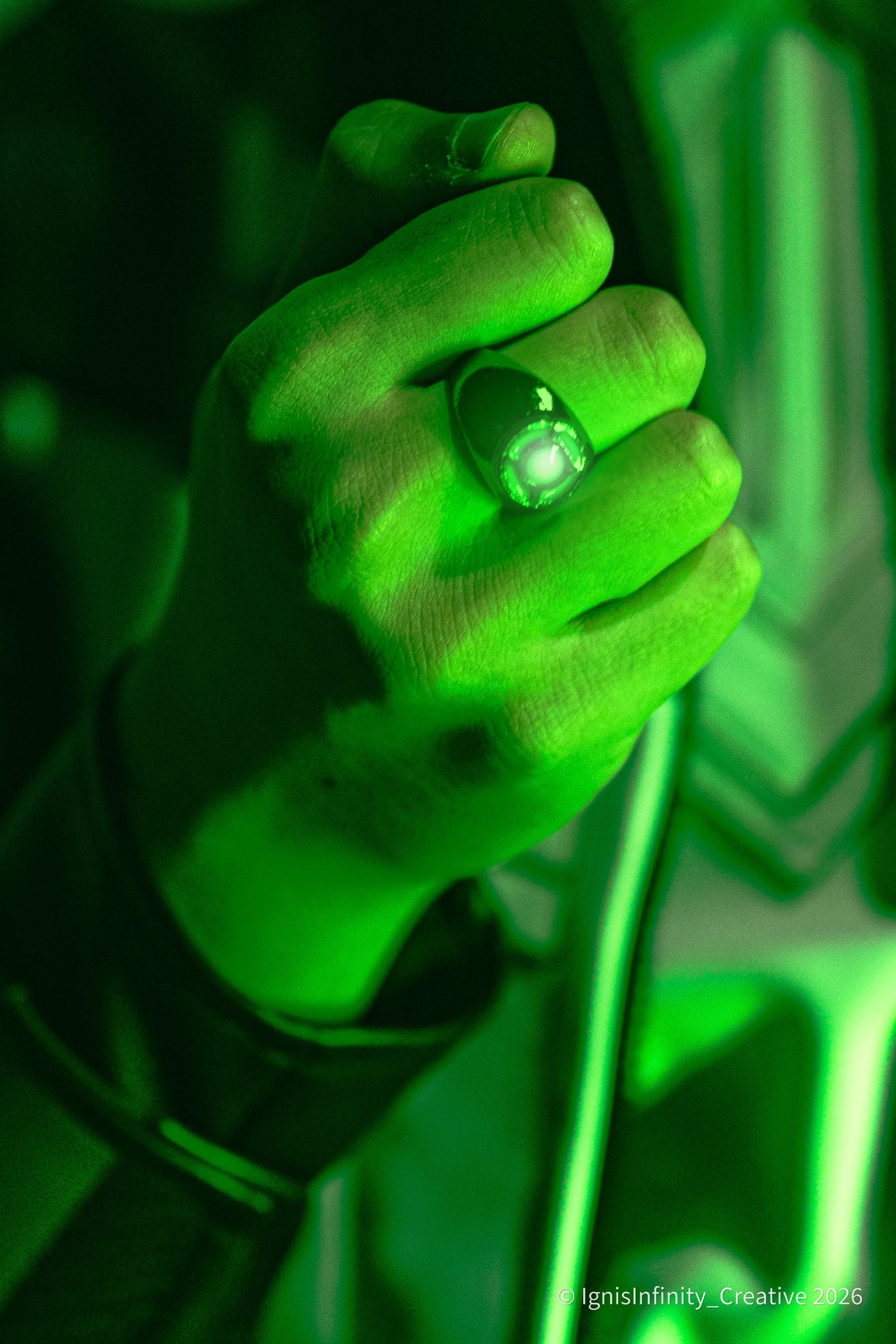 Green Lantern channeling pure willpower – glowing power ring, emerald light, full intensity at convention.
Photographer: IgnisInfinity Creative | Cosplayer: @aurakid.cos