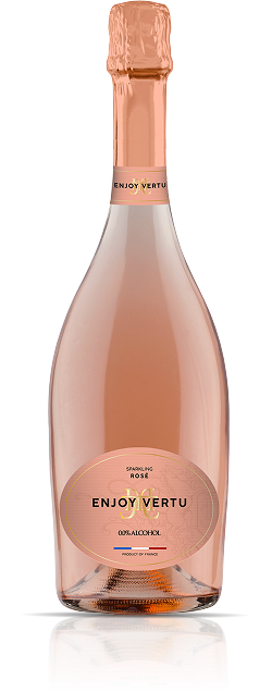 A pink bottle of sparkling rosé wine labeled Enjoy Vertu with 7.5% alcohol content.
