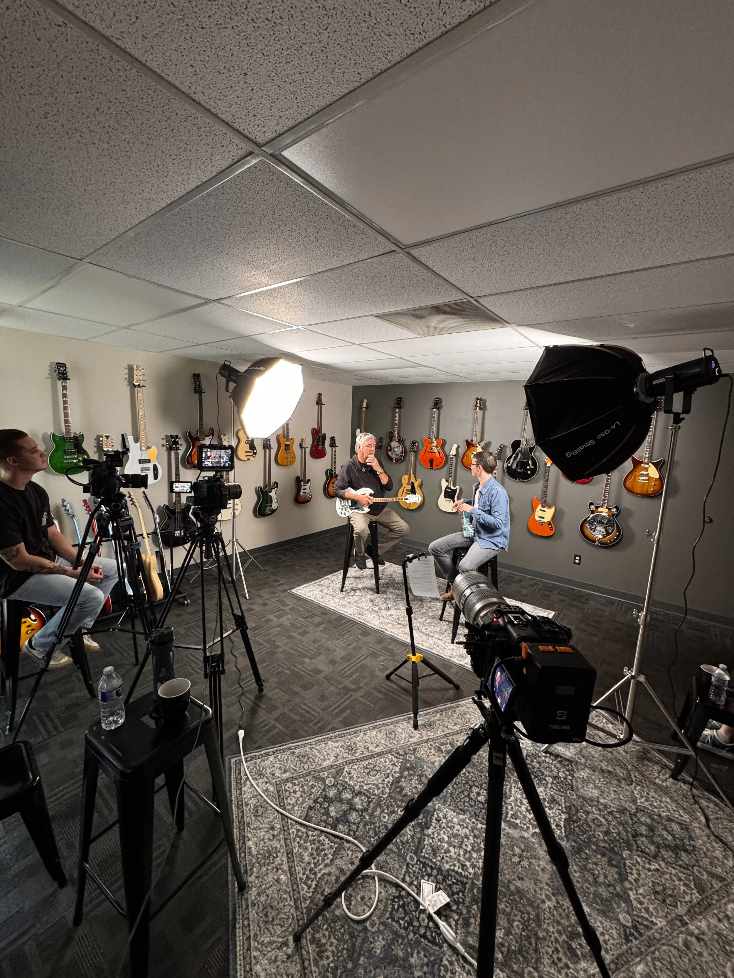 Behind-the-scenes at a Deadline Creative videography project featuring professional video production, interview filming, cinematic lighting, and branded content creation for businesses across Burlington, Hamilton, Oakville, and the GTA.