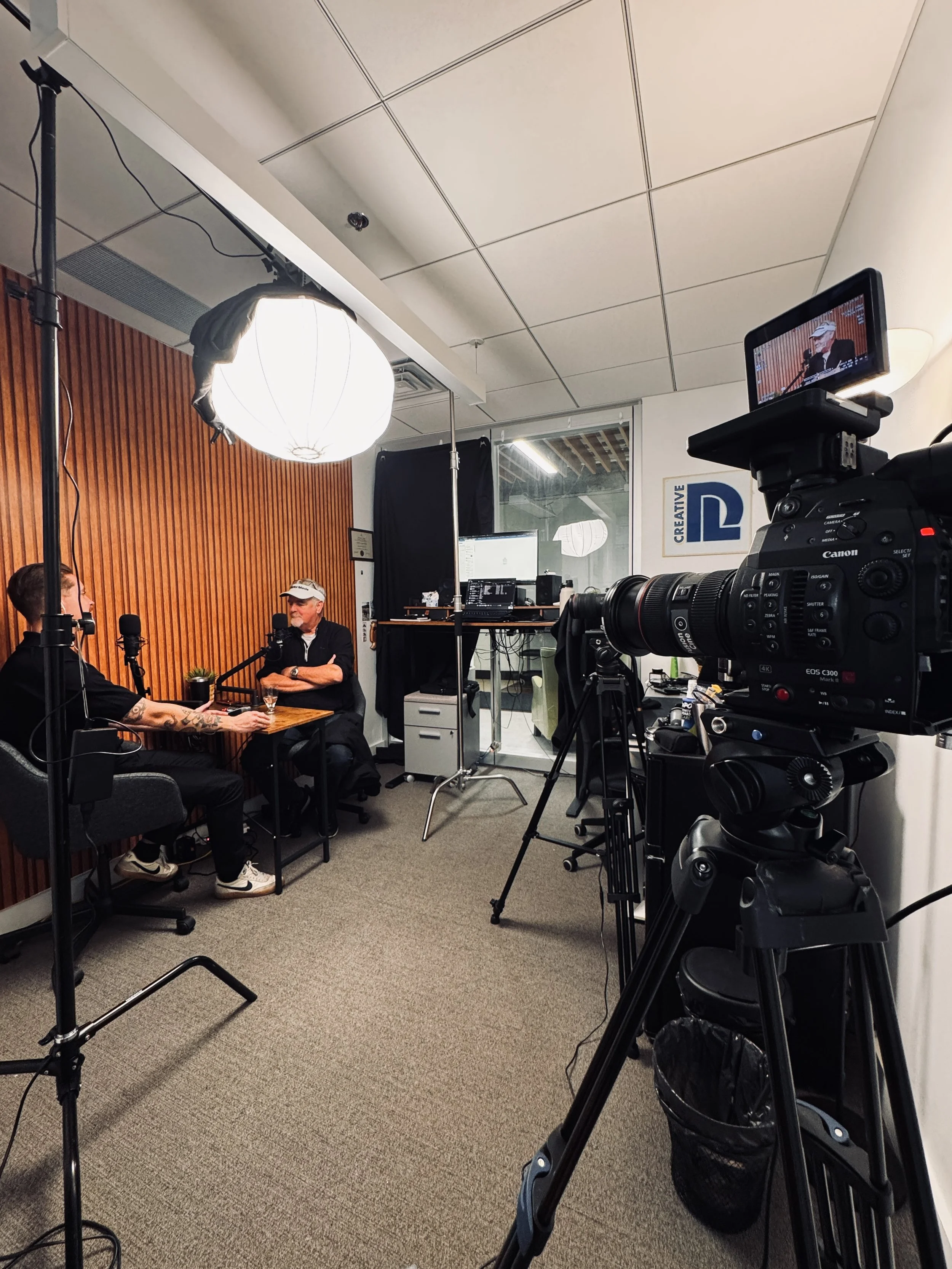 Behind-the-scenes at a Deadline Creative marketing content production session, featuring professional video equipment, strategic storytelling, and branded content creation for businesses across Burlington, Hamilton, Oakville, and the GTA.