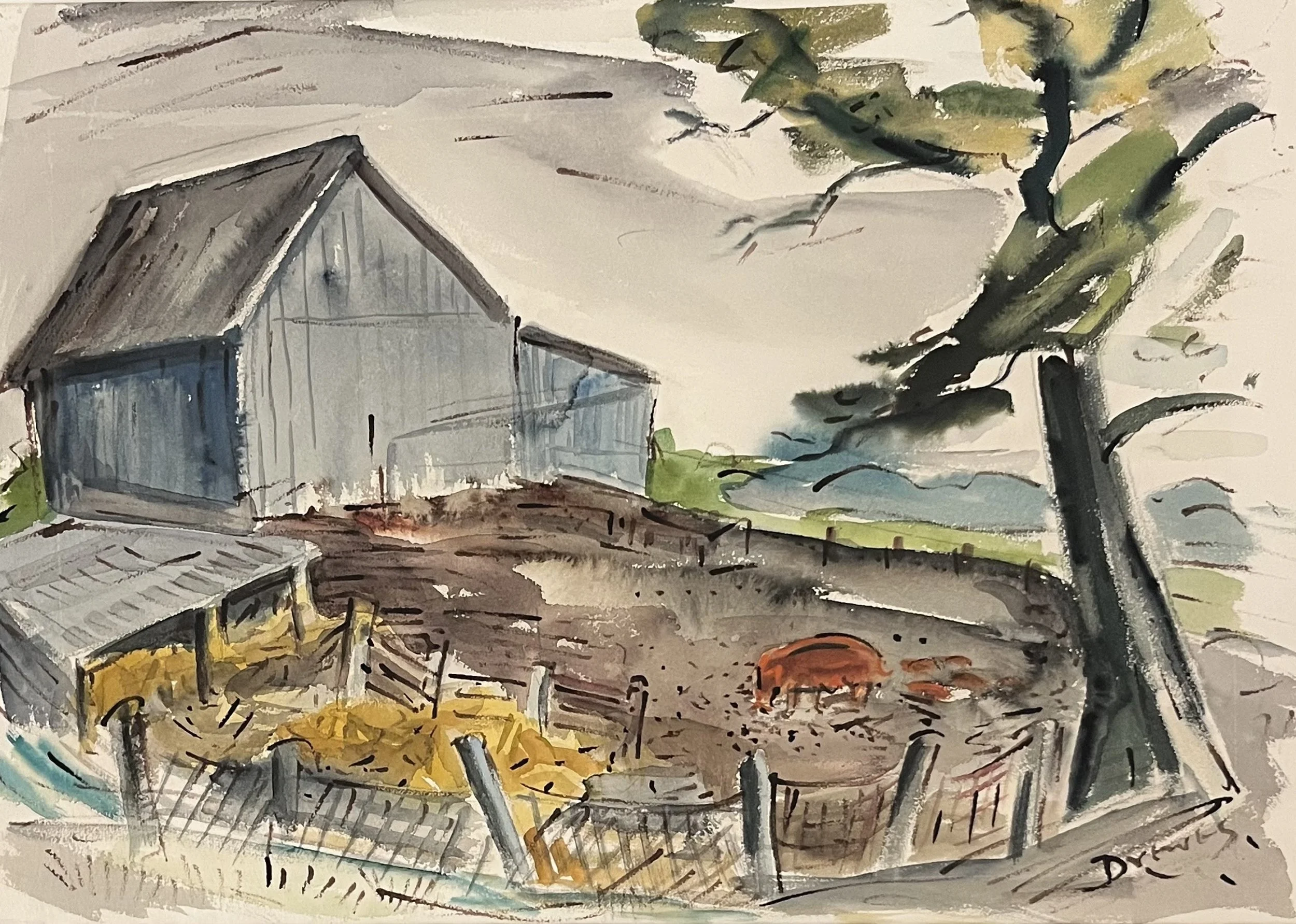  Missouri Barnyard, 1947 
Gouache on paper
18 x 25 ½ inches