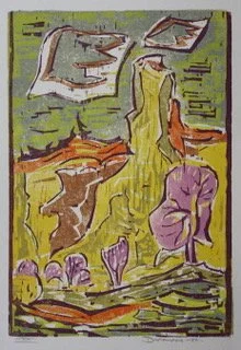  Mississippi Bluffs 
Woodblock print