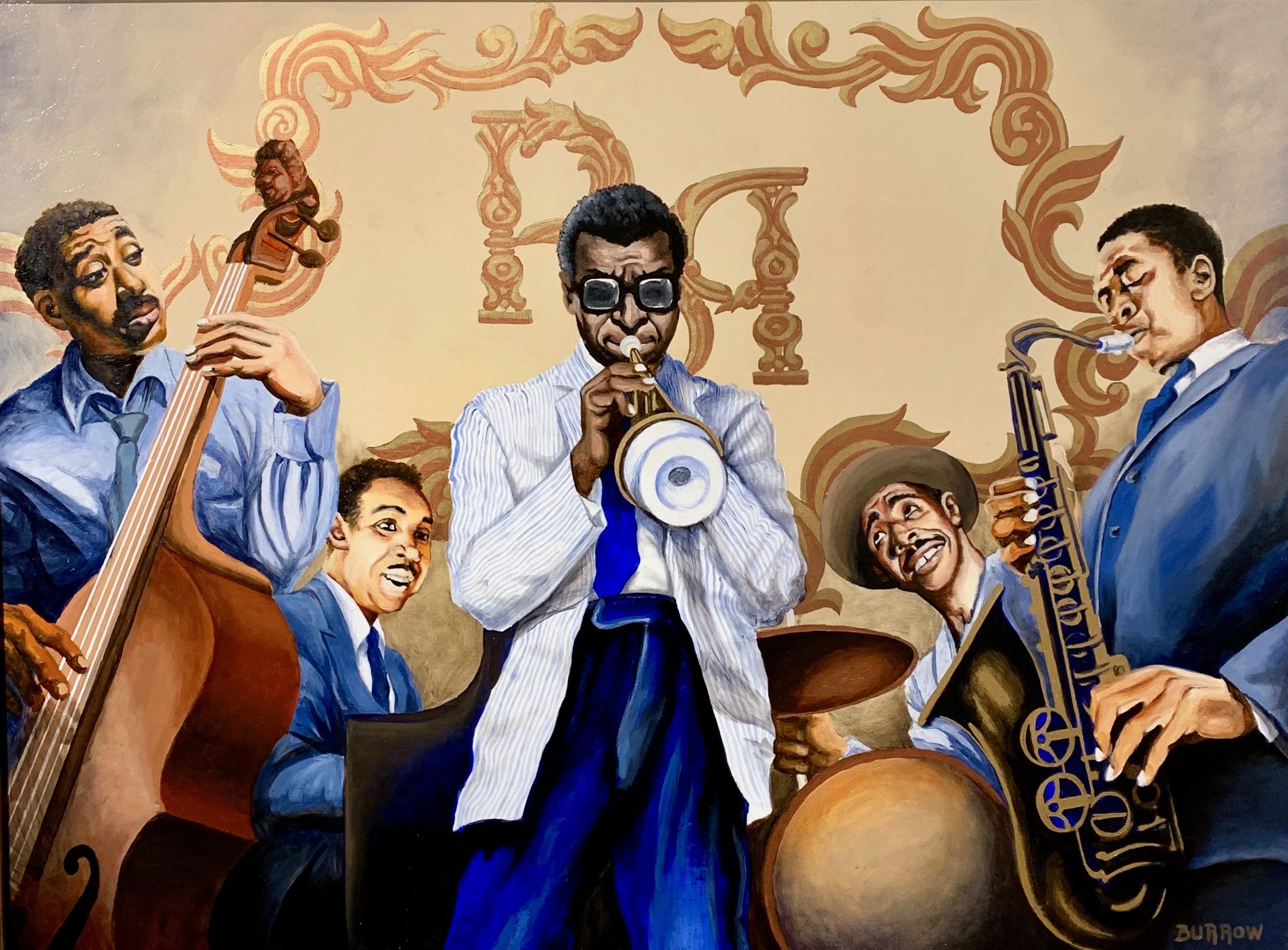  The Miles Davis Quintet, Peacock Alley 1956 
Oil on canvas
