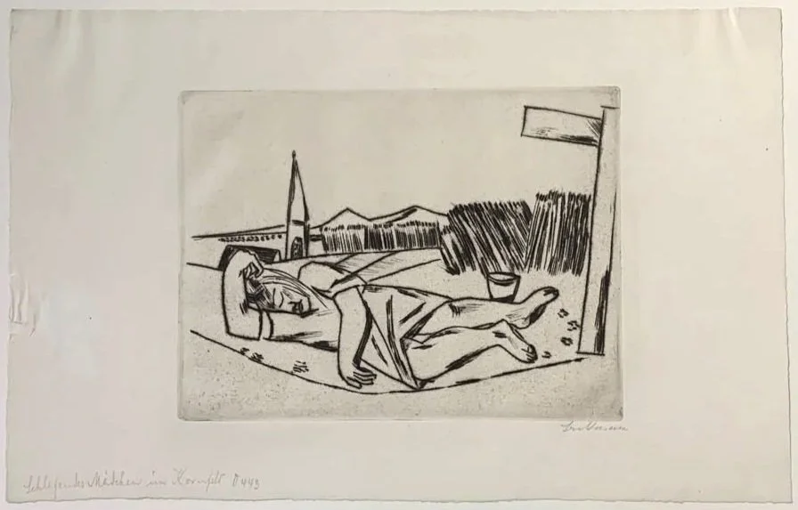  Schlafendes Mädchen im Kornfeld, 1922 
Drypoint
10 ⅝ x 16 ⁷⁄₁₆ inches