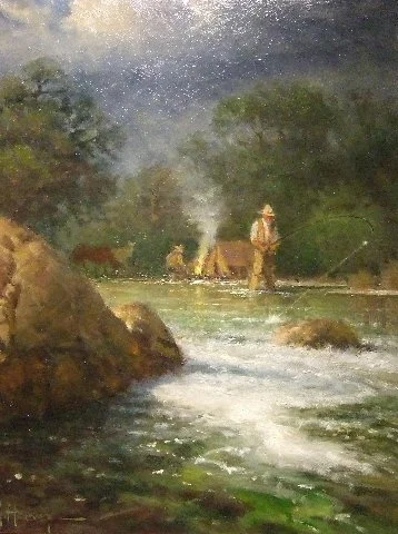  Fishing by the Camp   (Sold) 
Oil on canvas