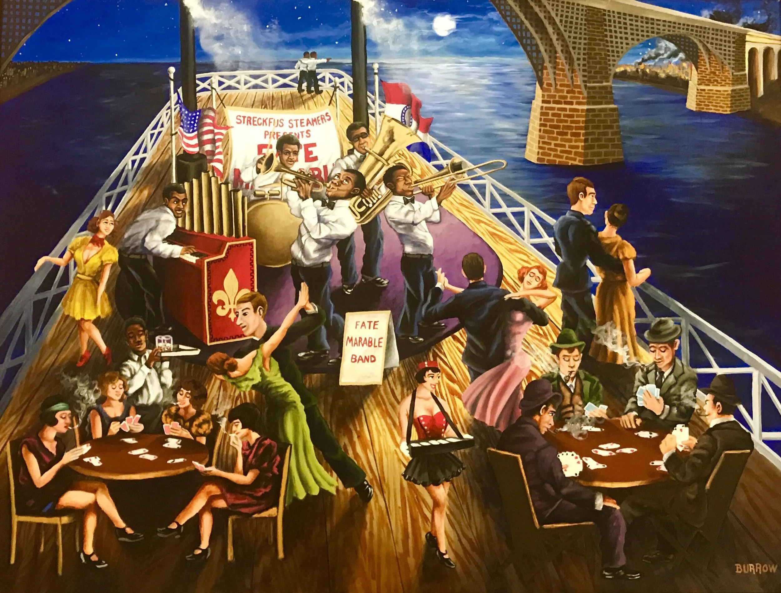  Life on the Mississippi: A Tale of Two Cities   (Sold) 
Oil on canvas
40 ½ x 53 ½ inches