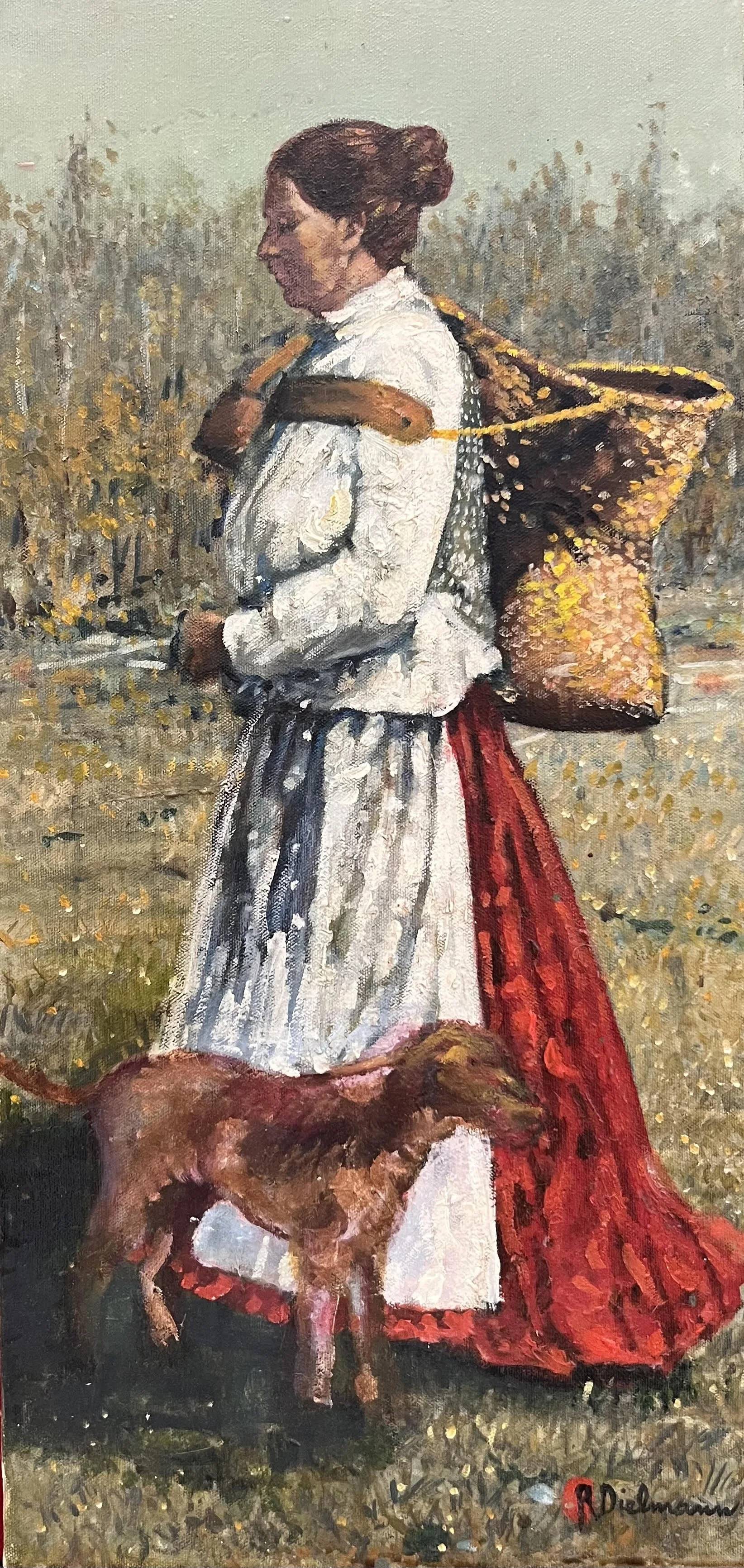  Gathering in Red 
Oil on canvas
24 x 12 inches