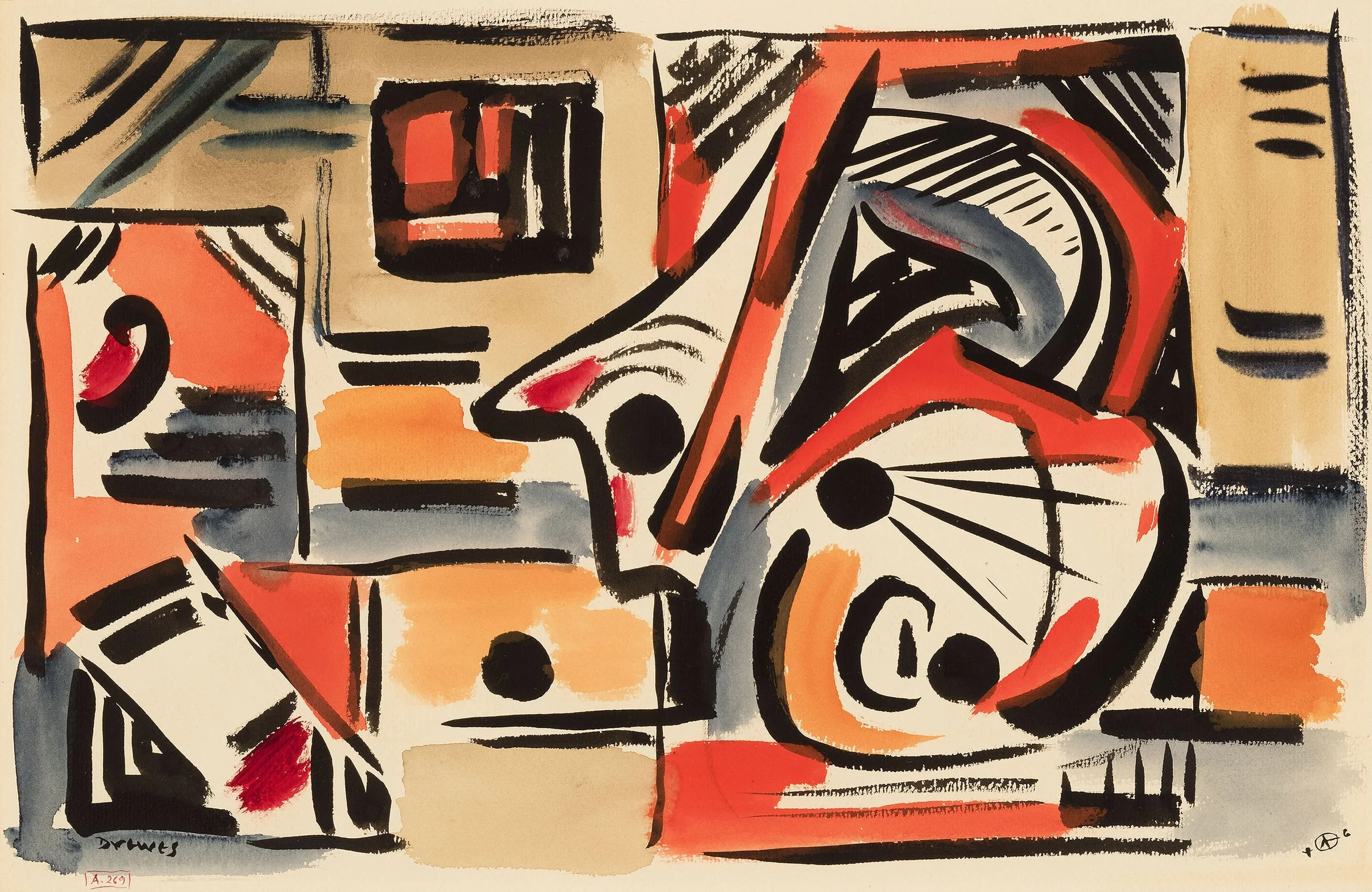  A215, 1946 
Gouache on paper
11 ⅜ x 17 ¼ inches;