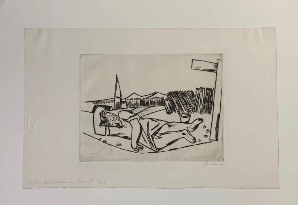  Schlafendes Mädchen im Kornfeld, 1922 
Drypoint
10 ⅝ x 16 ⁷⁄₁₆
