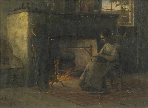  Evening by the Hearth 
Oil on canvas
9 x 13 inches