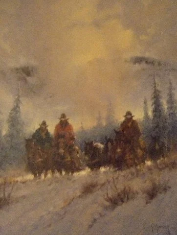  Cowhands Return   (Sold) 
Oil on canvas
16 x 12 inches