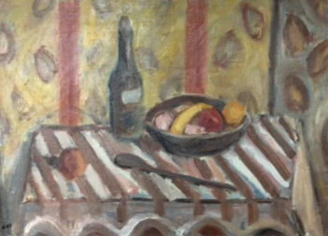  Still Life with Bottle 
Oil on canvas board
21 x 28 ½ inches